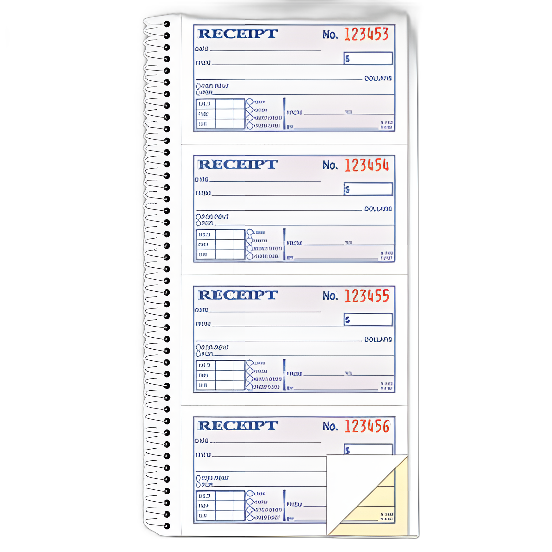 Spiralbound Money and Rent Receipt Book, Two-Part Carbonless, 4.75 x 2.75, 4 Forms/Sheet, 200 Forms Total