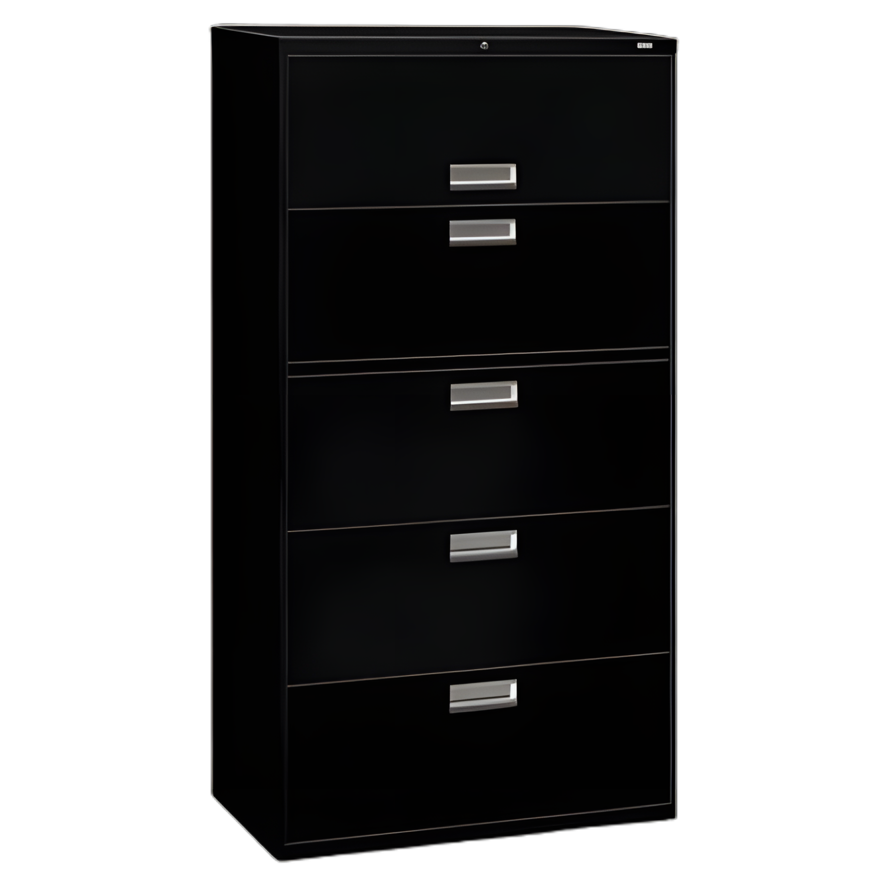 Brigade 600 Series Lateral File, 4 Legal/Letter-Size File Drawers, 1 Roll-Out File Shelf, Black, 36" x 18" x 64.25"