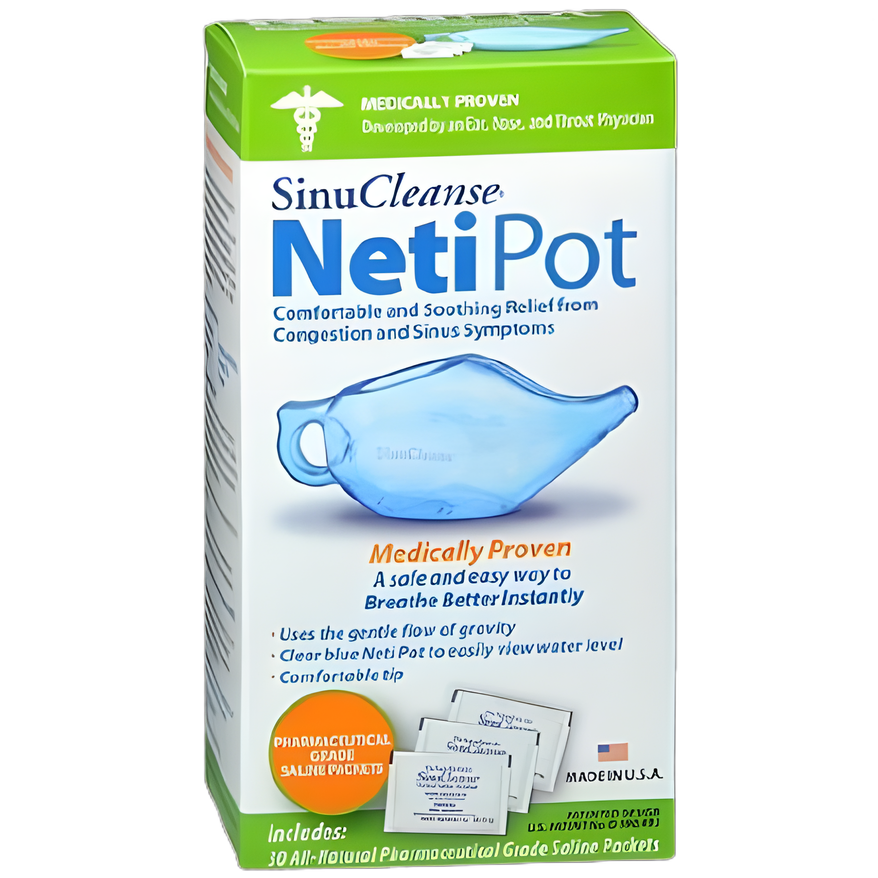 Saline Nasal Rinse Kit SinuCleanse® Neti Pot 2300 mg - 700 mg Strength 30 Packets