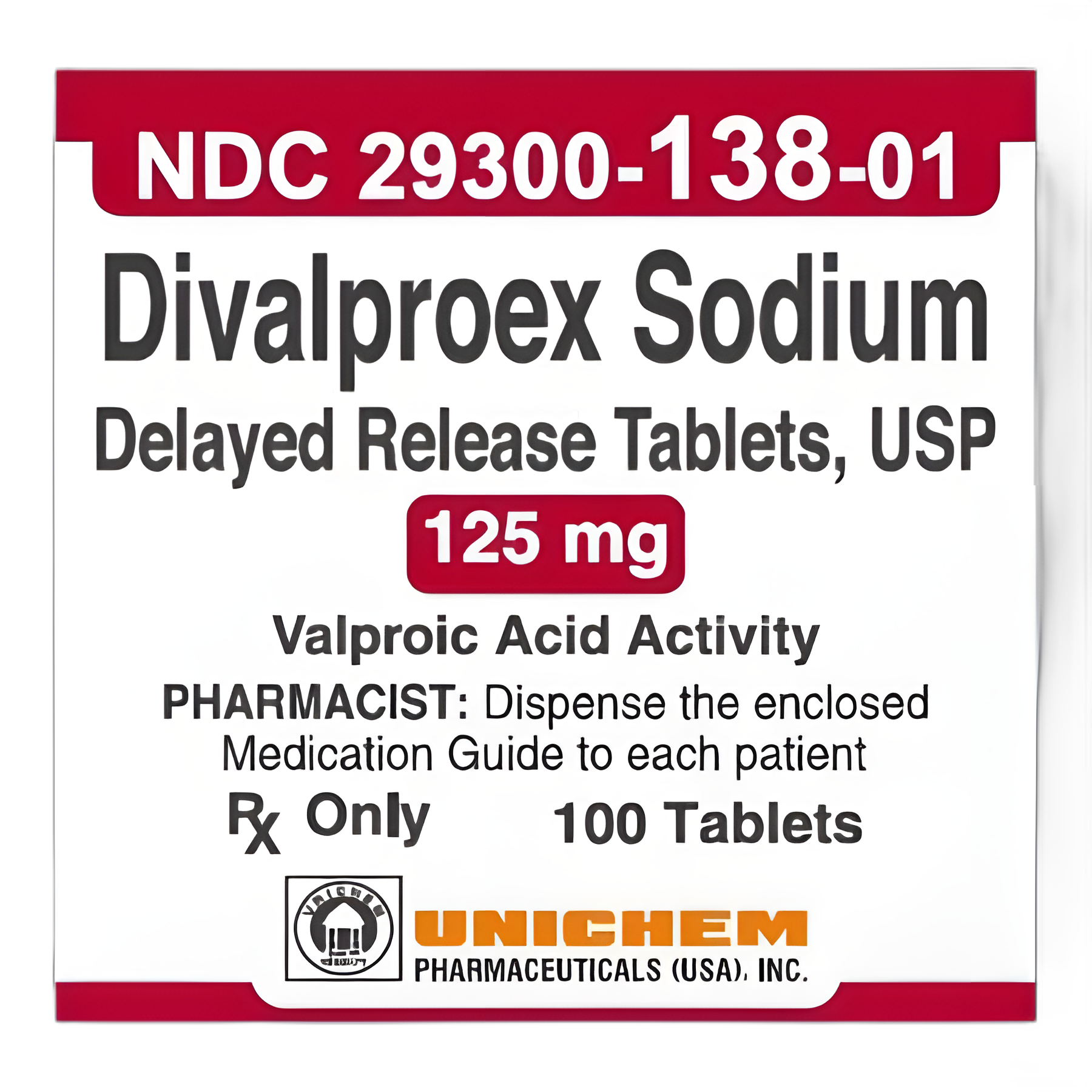 Divalproex Sodium 125 mg Tablets by Unichem Pharmaceuticals - Bottle of 100