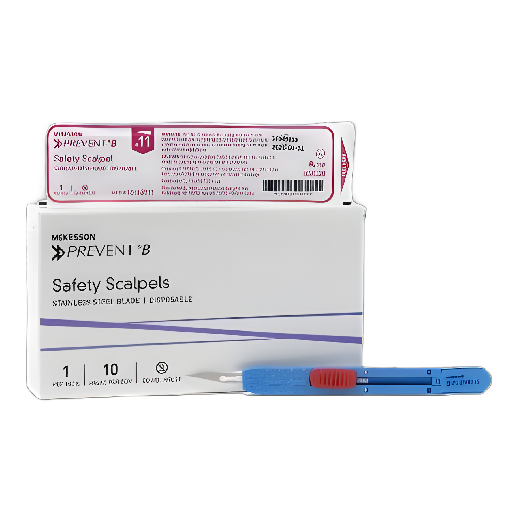 Safety Scalpel McKesson Prevent® B No. 11 Stainless Steel / Plastic Sensory Grip Handle Sterile Disposable