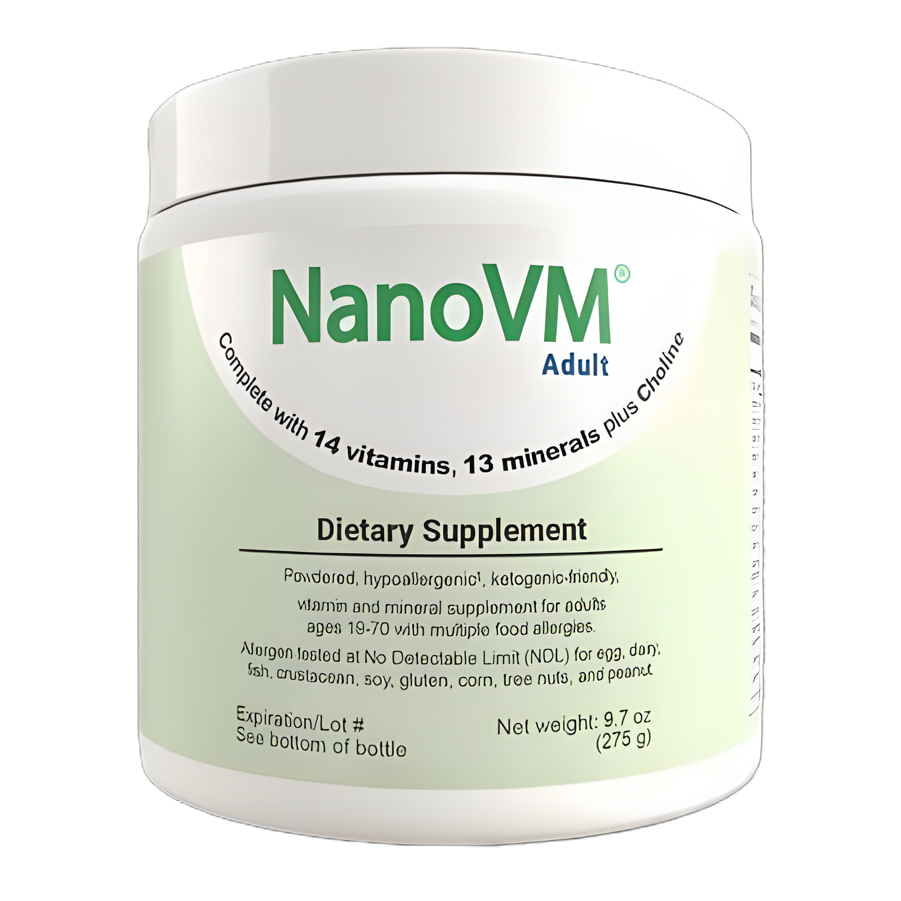 NanoVM® Adult Unflavored Powder - Hypoallergenic Vitamin & Mineral Supplement, 275g