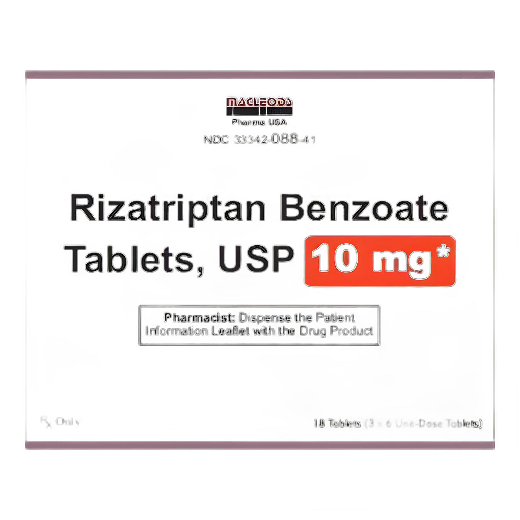 Rizatriptan Benzoate 10 mg Tablet for Migraine Relief - 18 Pack