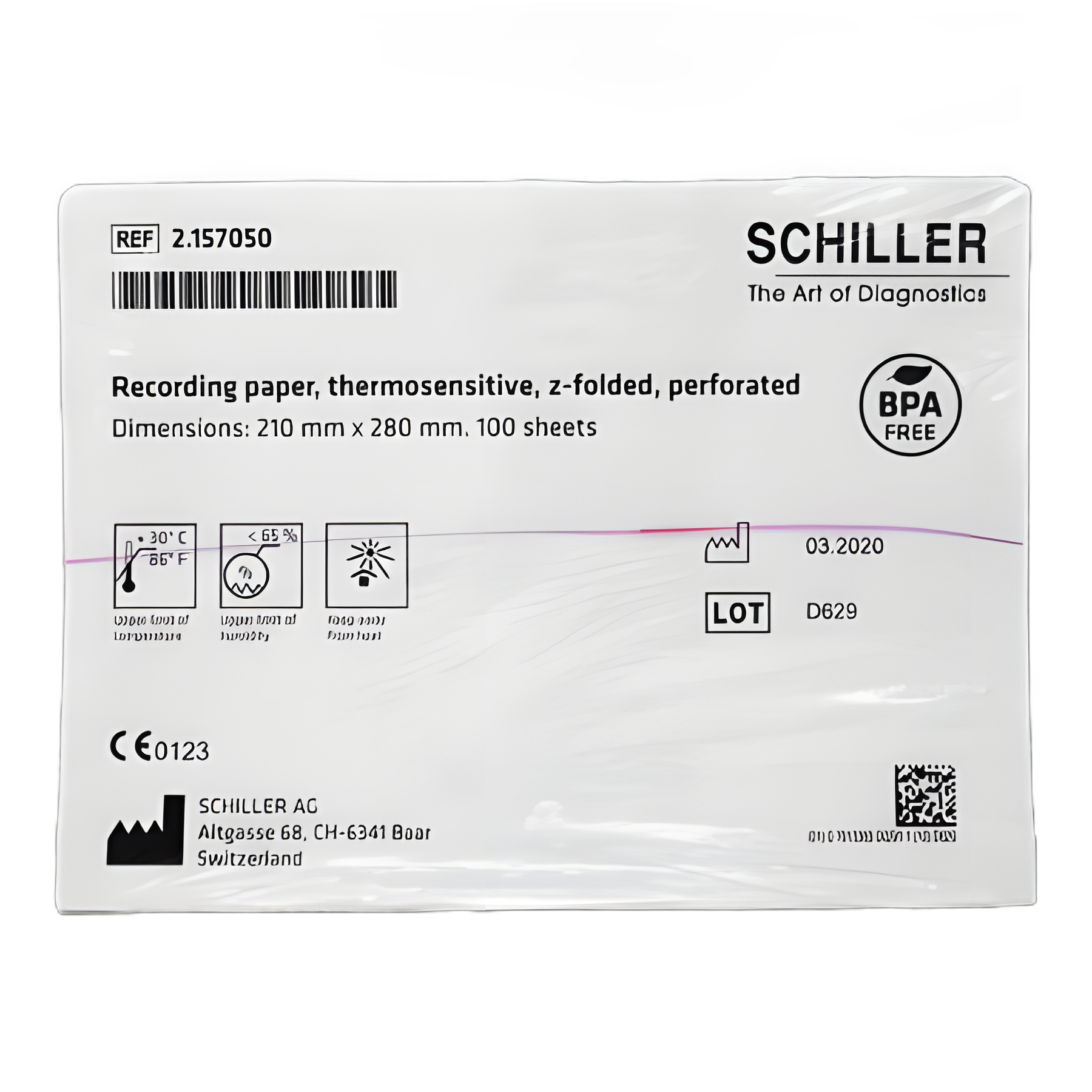 Diagnostic ECG Recording Paper Schiller™ Thermal Paper Z-Fold Red Grid - 2.157050
