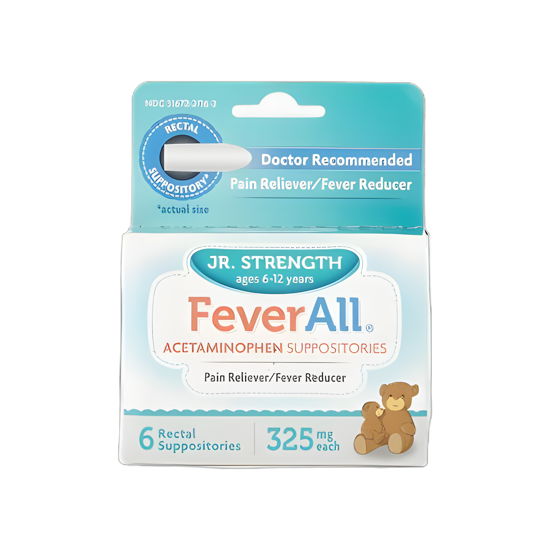 FeverAll® 325 mg Acetaminophen Rectal Suppositories for Pain Relief - 6 Pack