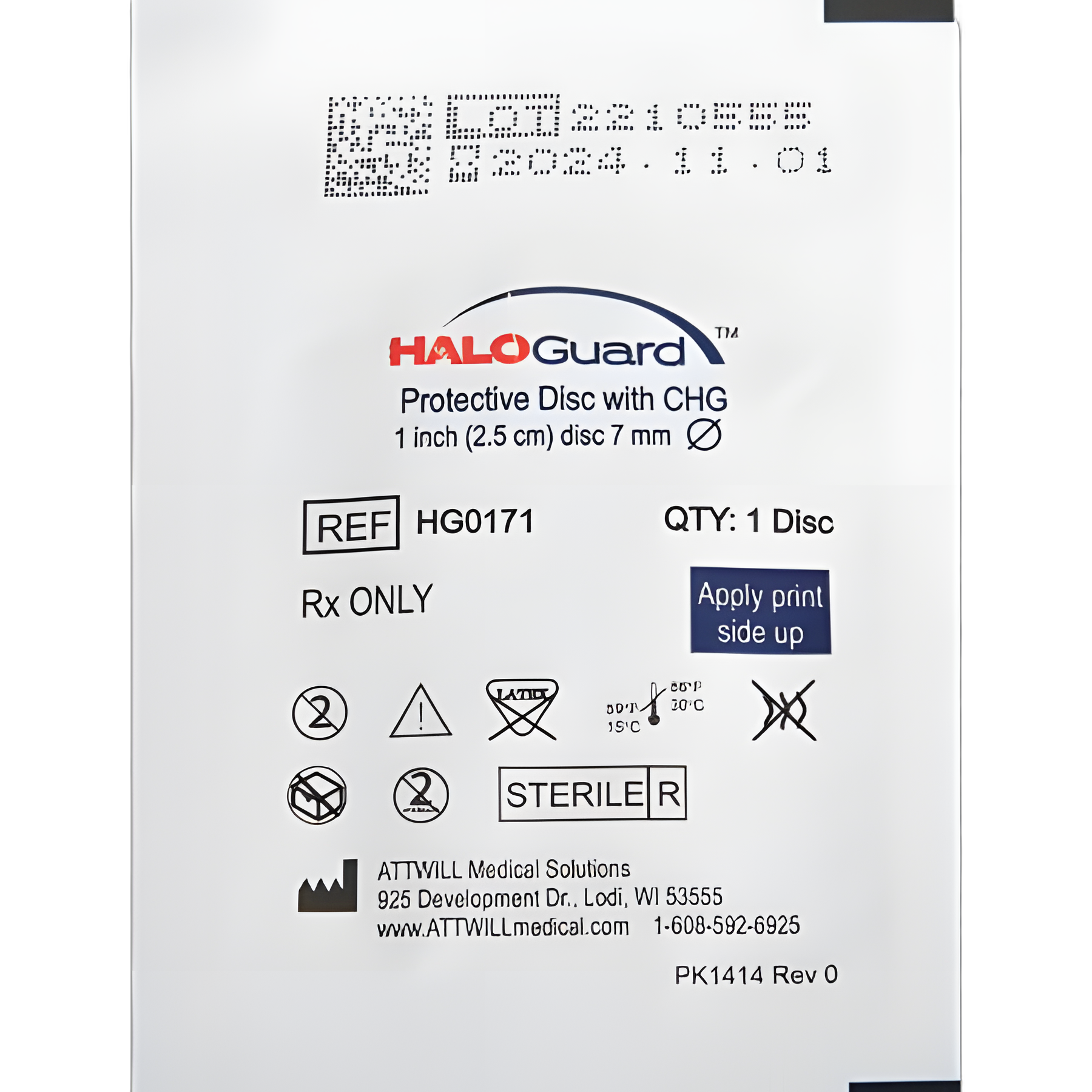 I.V. Dressing with CHG HaloGUARD™ Foam 1 Inc Disk with 7 mm Hole Sterile
