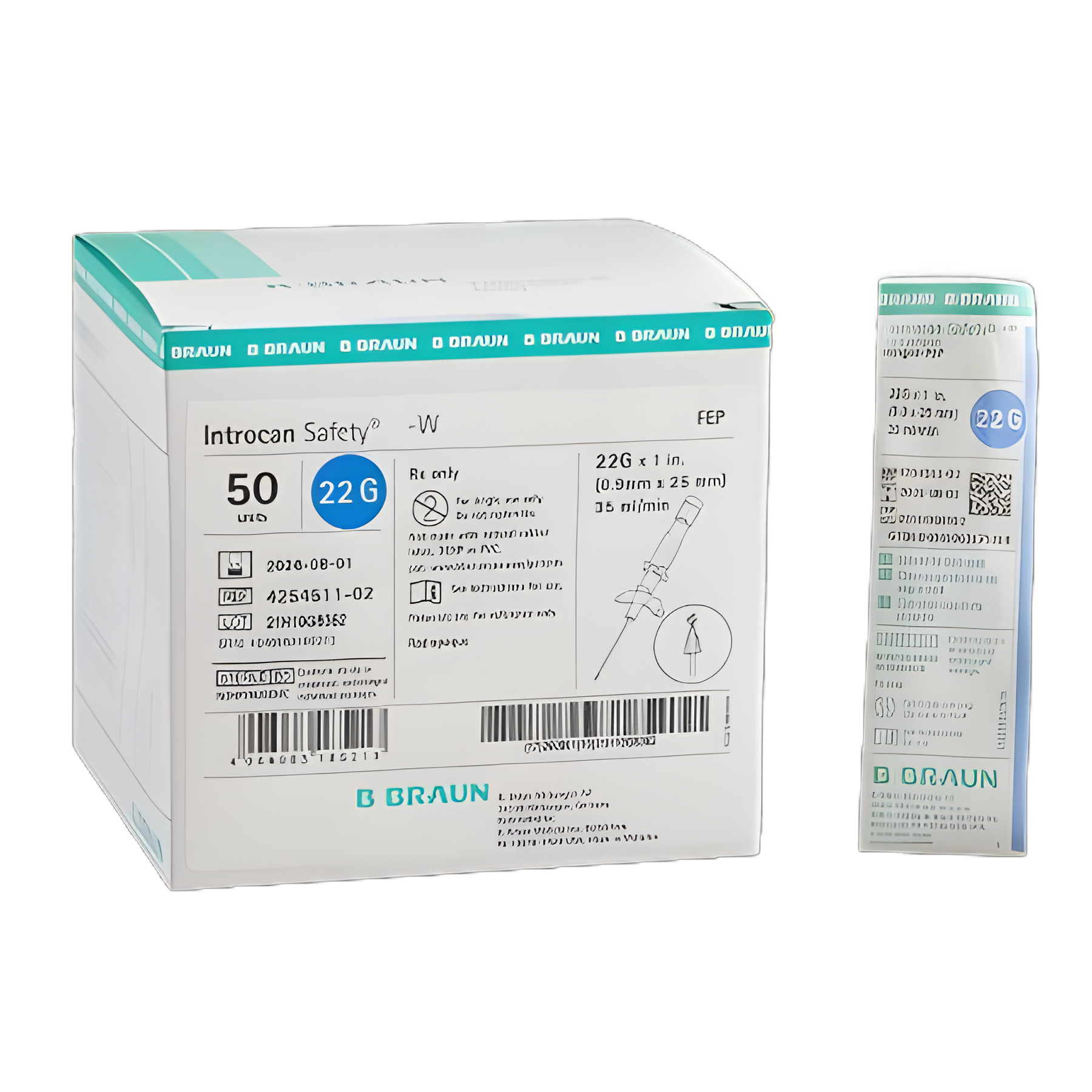 Peripheral IV Catheter Introcan Safety® 22 Gauge 1 Inch Sliding Safety Needle - 4254511-02