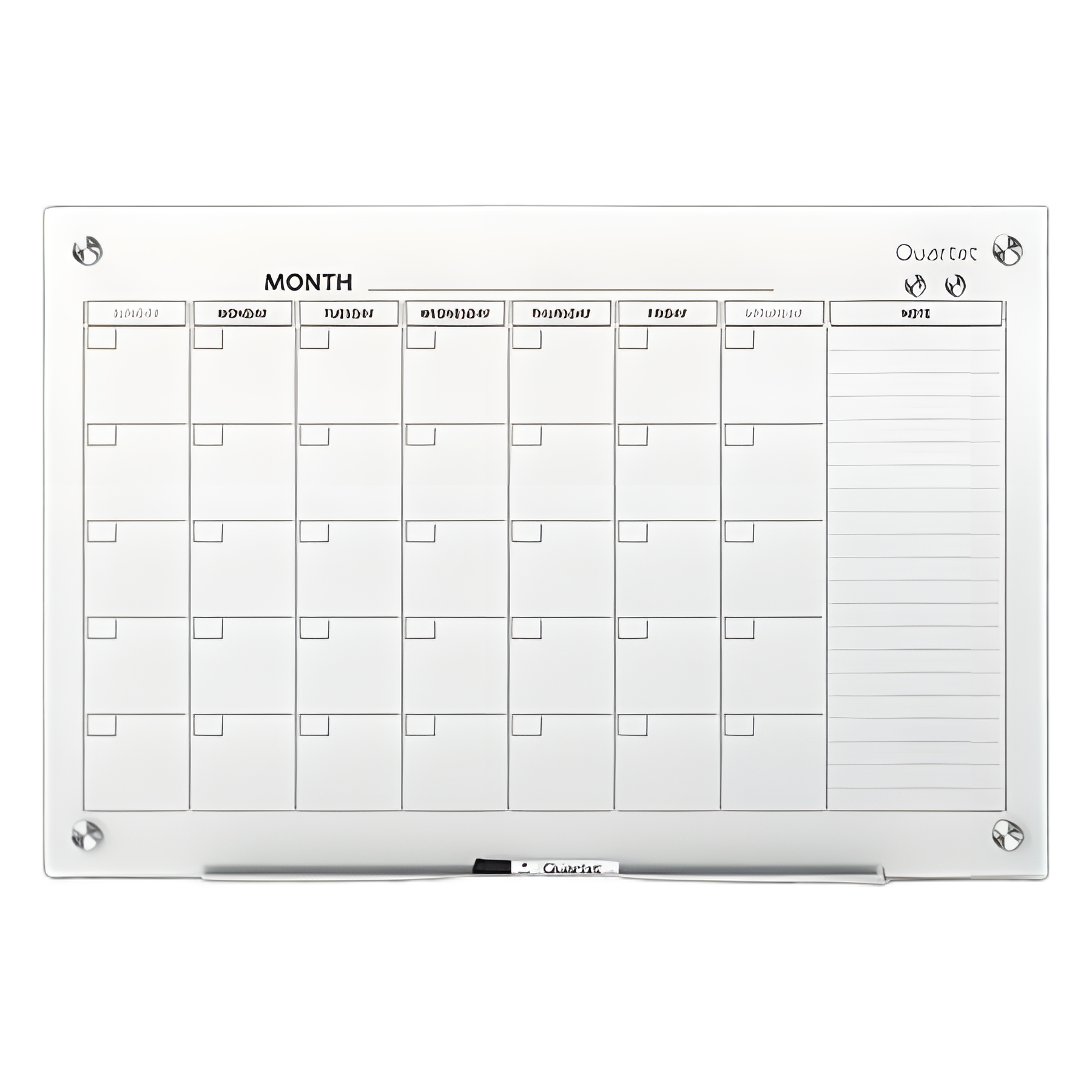 Infinity Magnetic Glass Calendar Board, One Month, 48 x 36, White Surface
