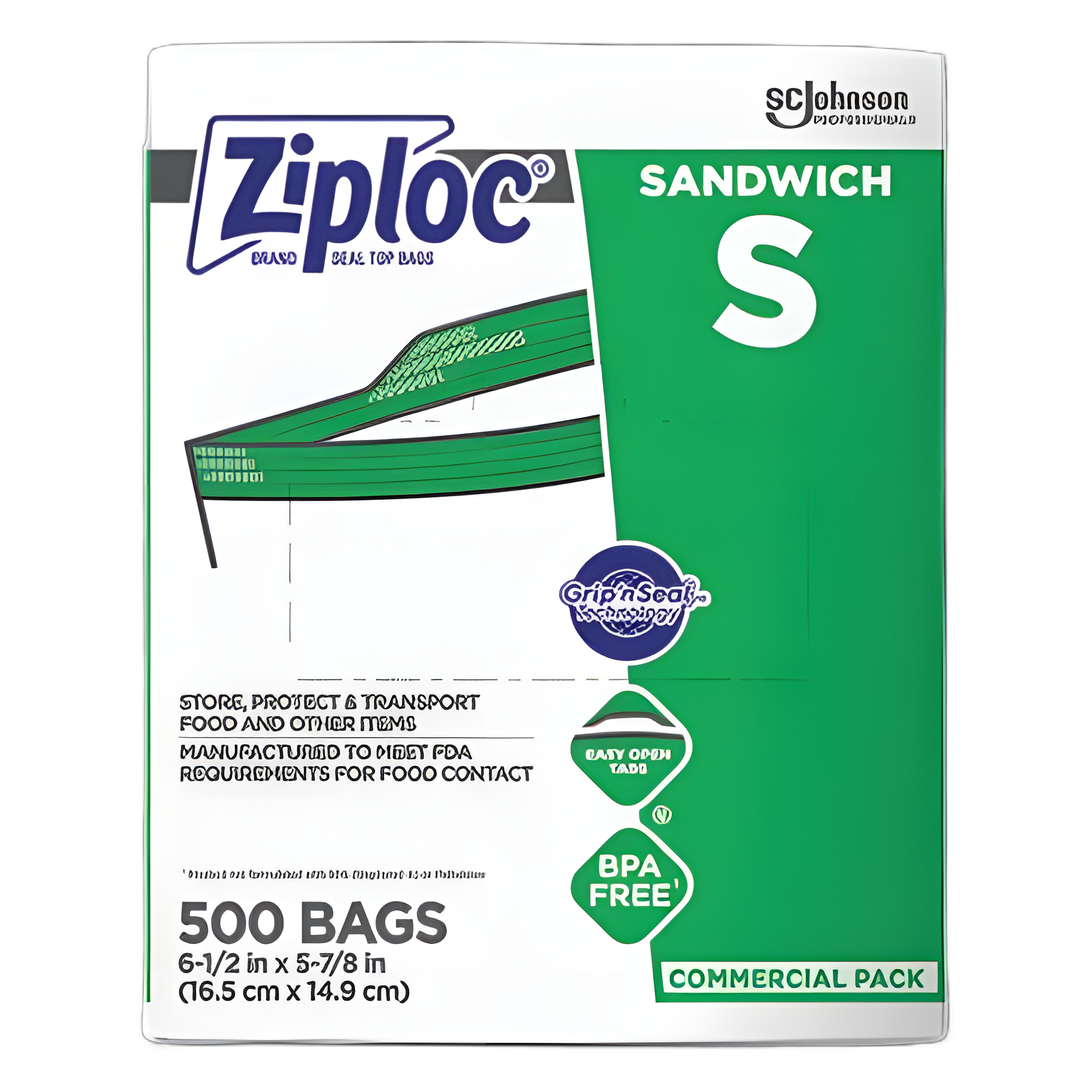 Ziploc® Resealable Sandwich Bags for Medical & Food Storage, 1.2 mil, 6.5" x 6", Clear, 500/Box