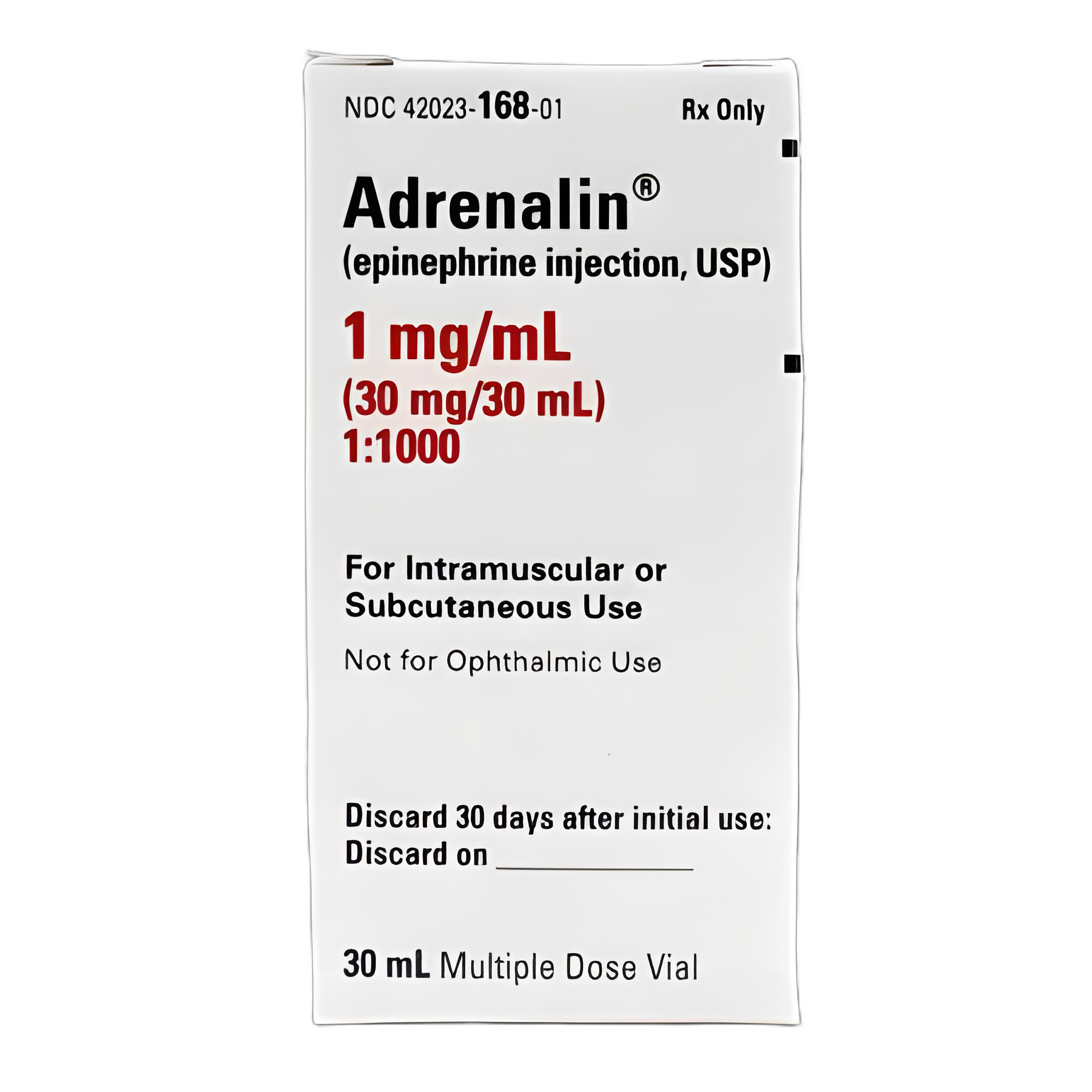 Alpha and Beta Adrenergic Agonist Epinephrine 1 mg / mL (1:1000) Injection Multiple-Dose Vial 30 mL - 42023016801