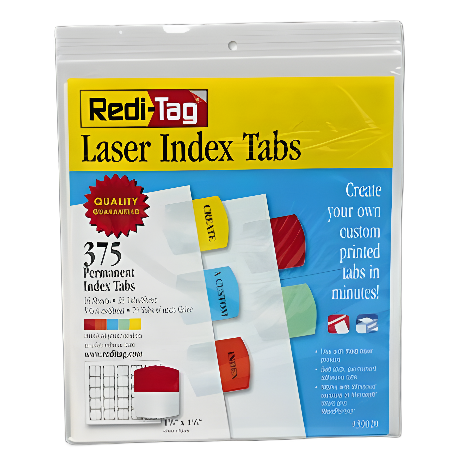 Inkjet Printable Index Tabs, 1/5-Cut, Assorted Colors, 1.13" Wide, 375/Pack