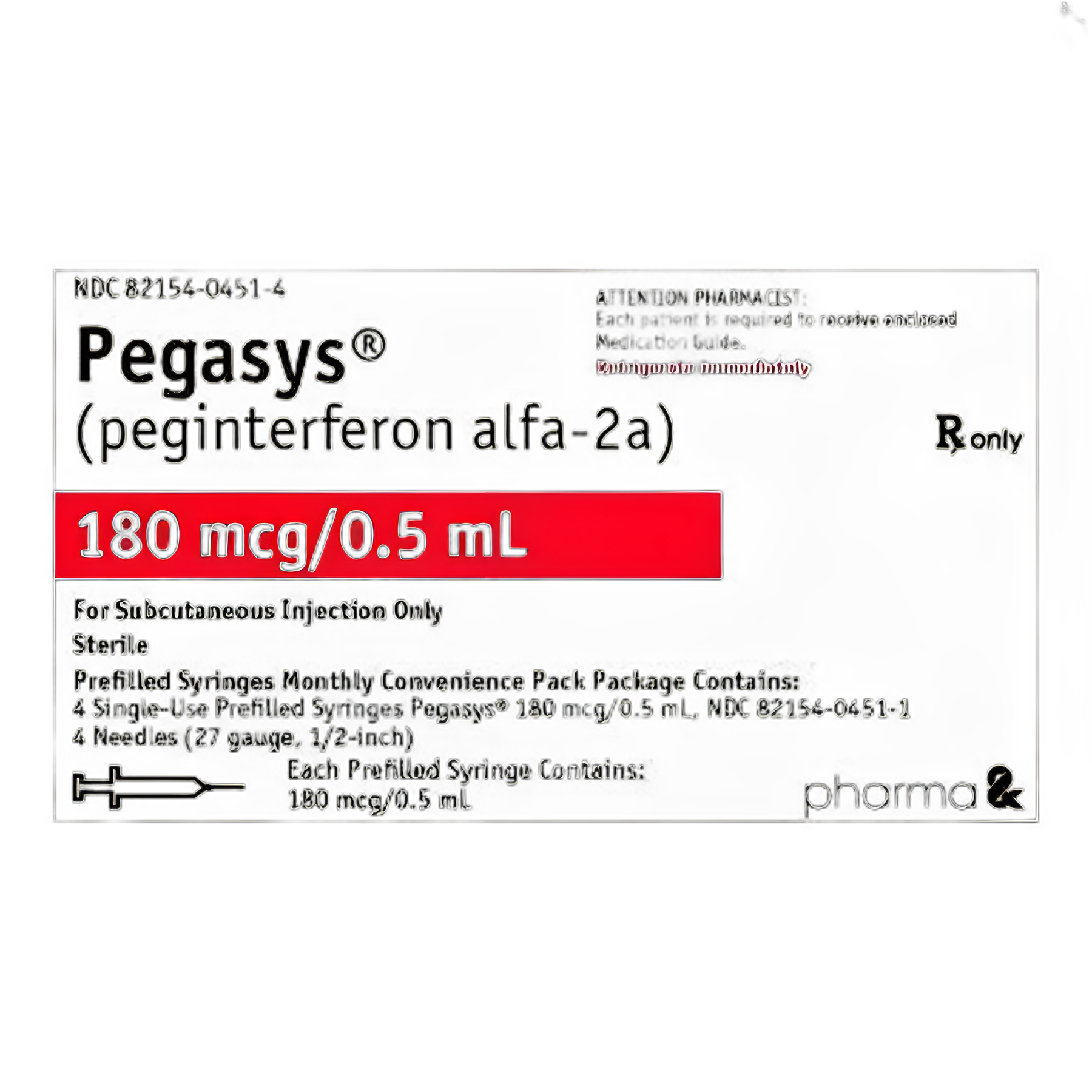 Pegasys® Peginterferon Alfa-2A 180 mcg / 0.5 mL Injection Prefilled Syringe 1 mL 4 Dose Packs