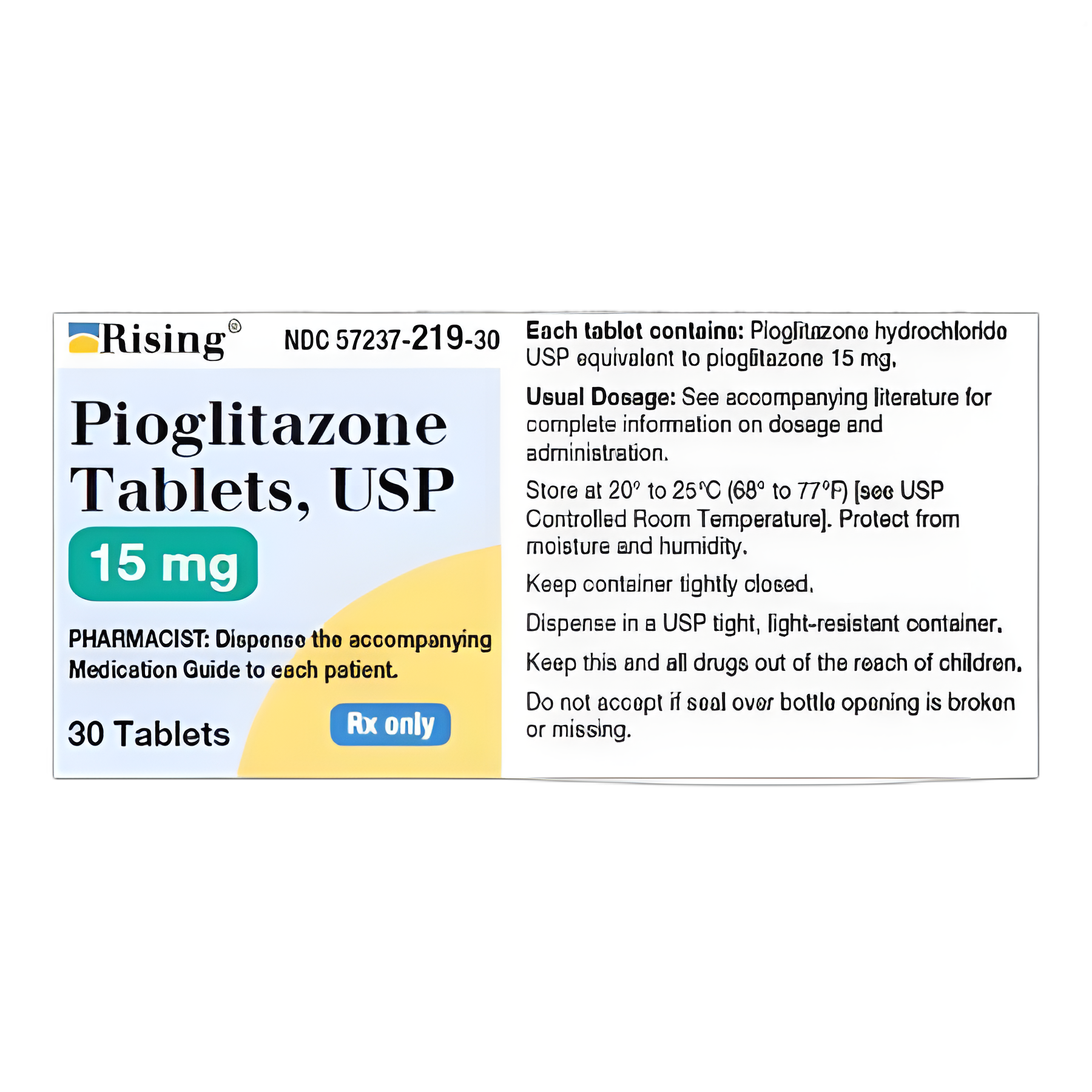 Pioglitazone HCl 15 mg Tablets by Rising Pharmaceuticals - 30 Count Bottle