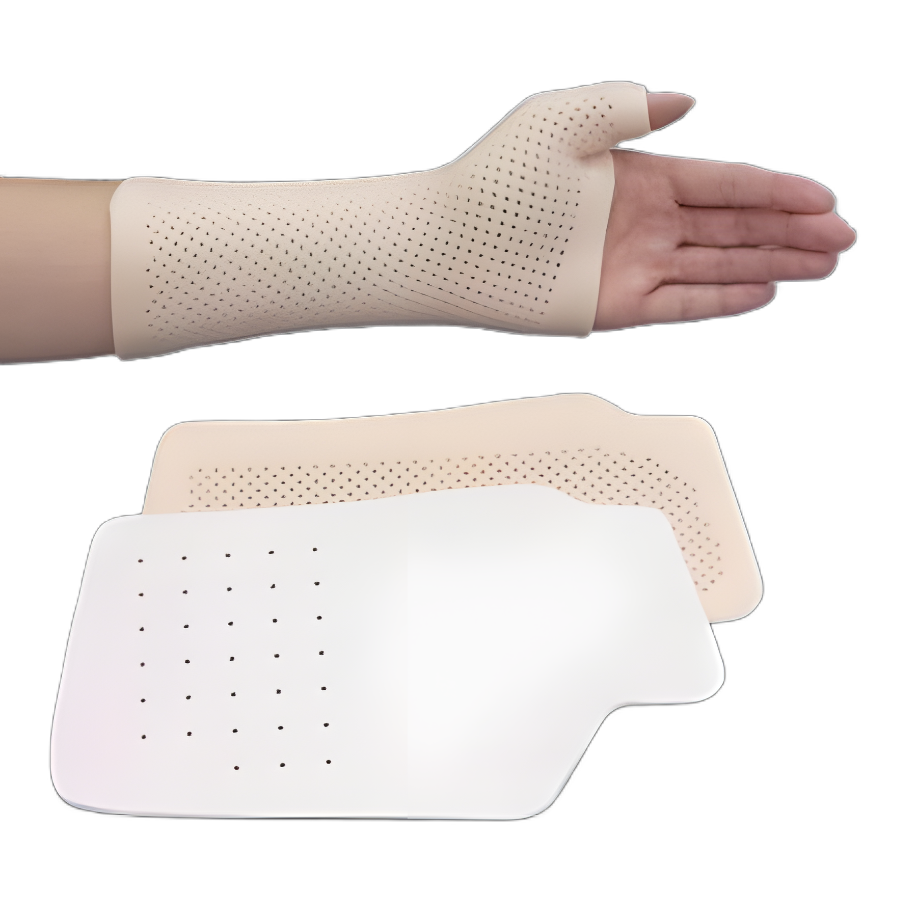 Precut Splinting Material Rolyan® Polyflex II™ 2% Perforated / Wrist and Thumb with IP Immobilization 1/8 Inch Thick Thermoplastic White