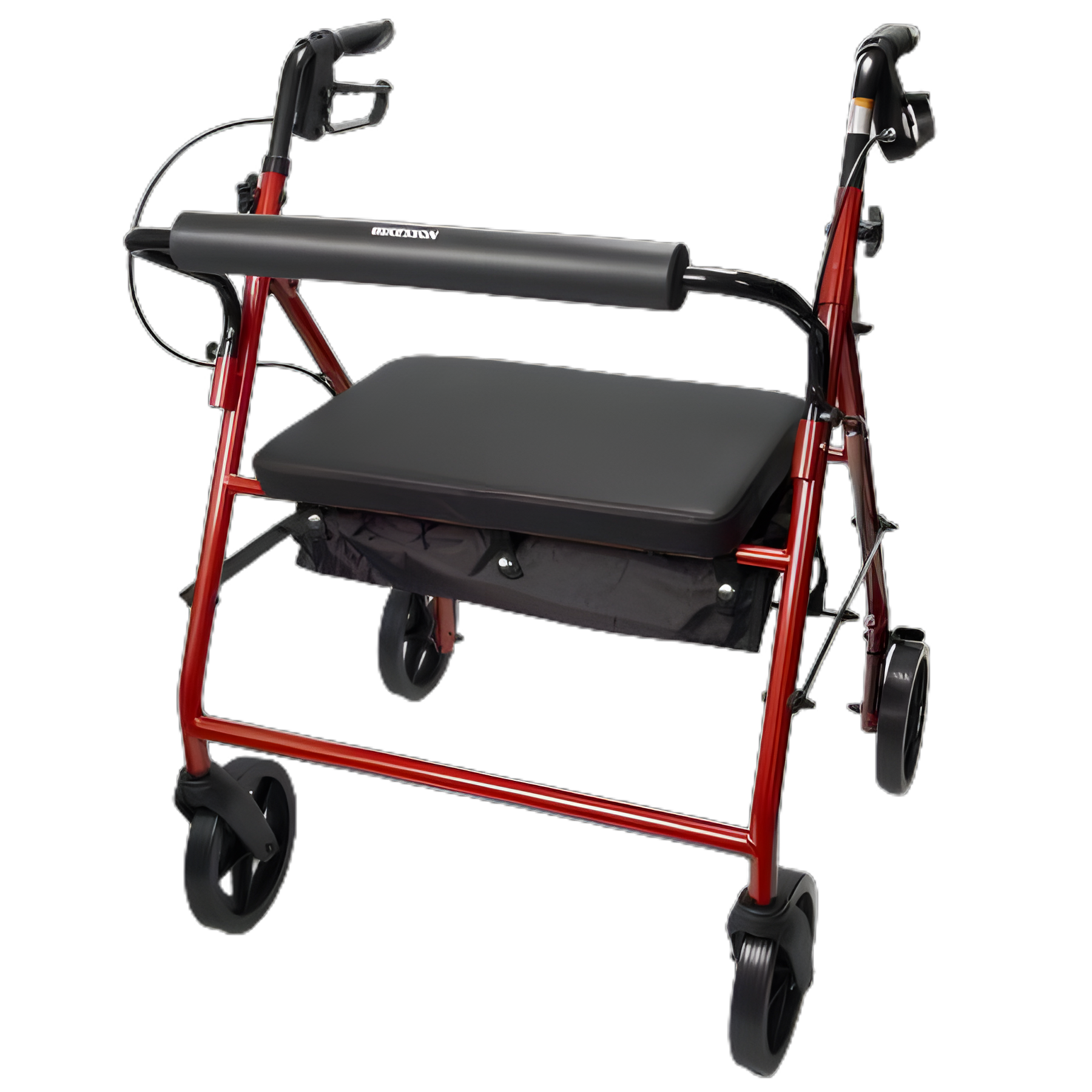 McKesson Bariatric 4-Wheel Rollator with Adjustable Height and Folding Steel Frame, Heavy Duty, Red