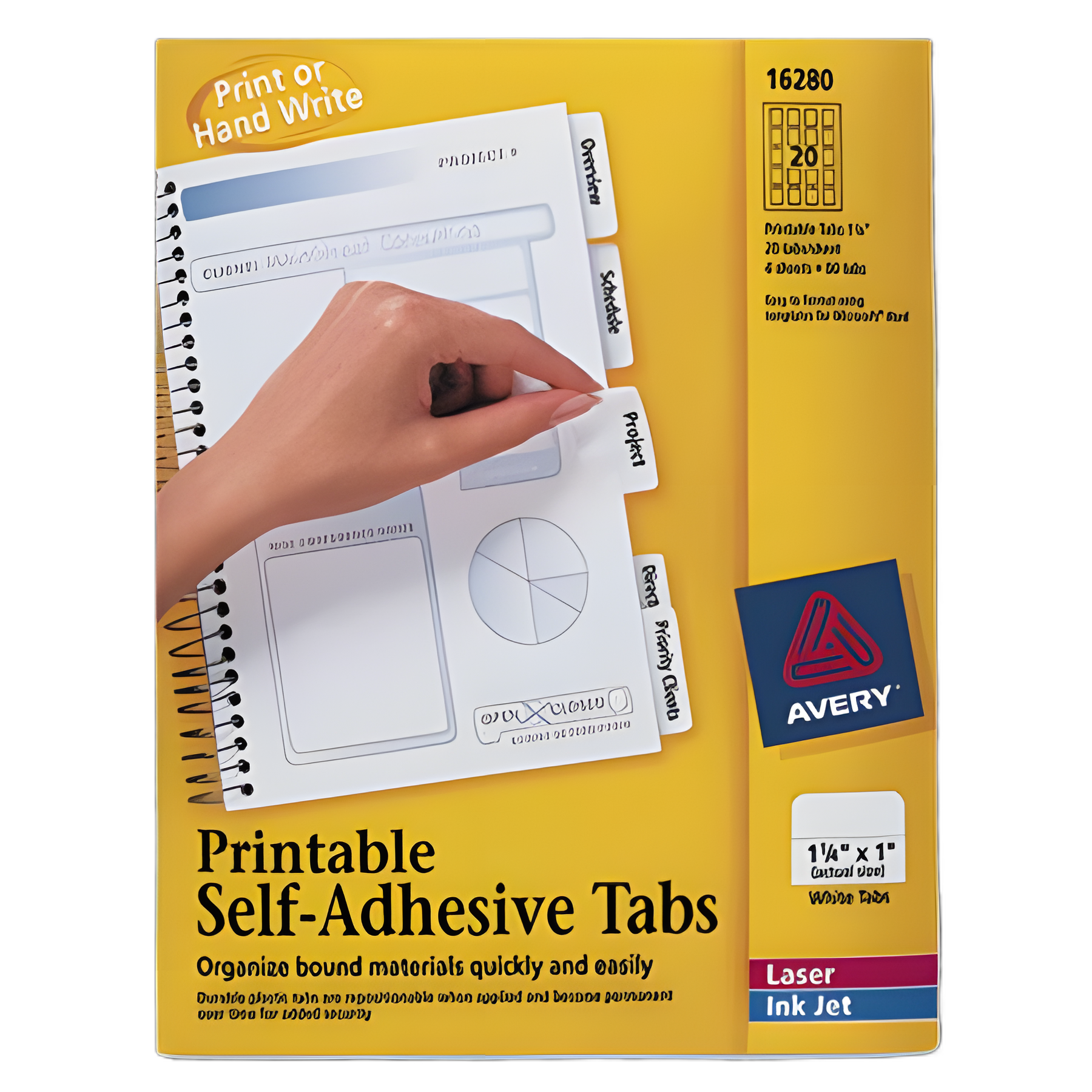 Printable Plastic Tabs with Repositionable Adhesive, 1/5-Cut, White, 1.25" Wide, 96/Pack