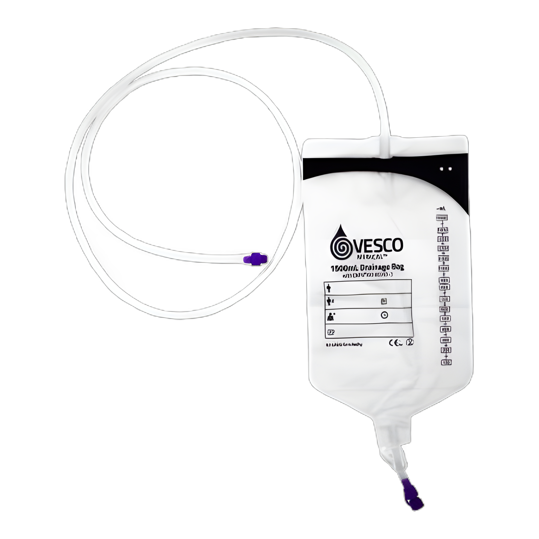 Enteral Drainage Bag with ENFit™ Connector Vesco Medical™ 60 Inch Tubing 1500 mL Sterile