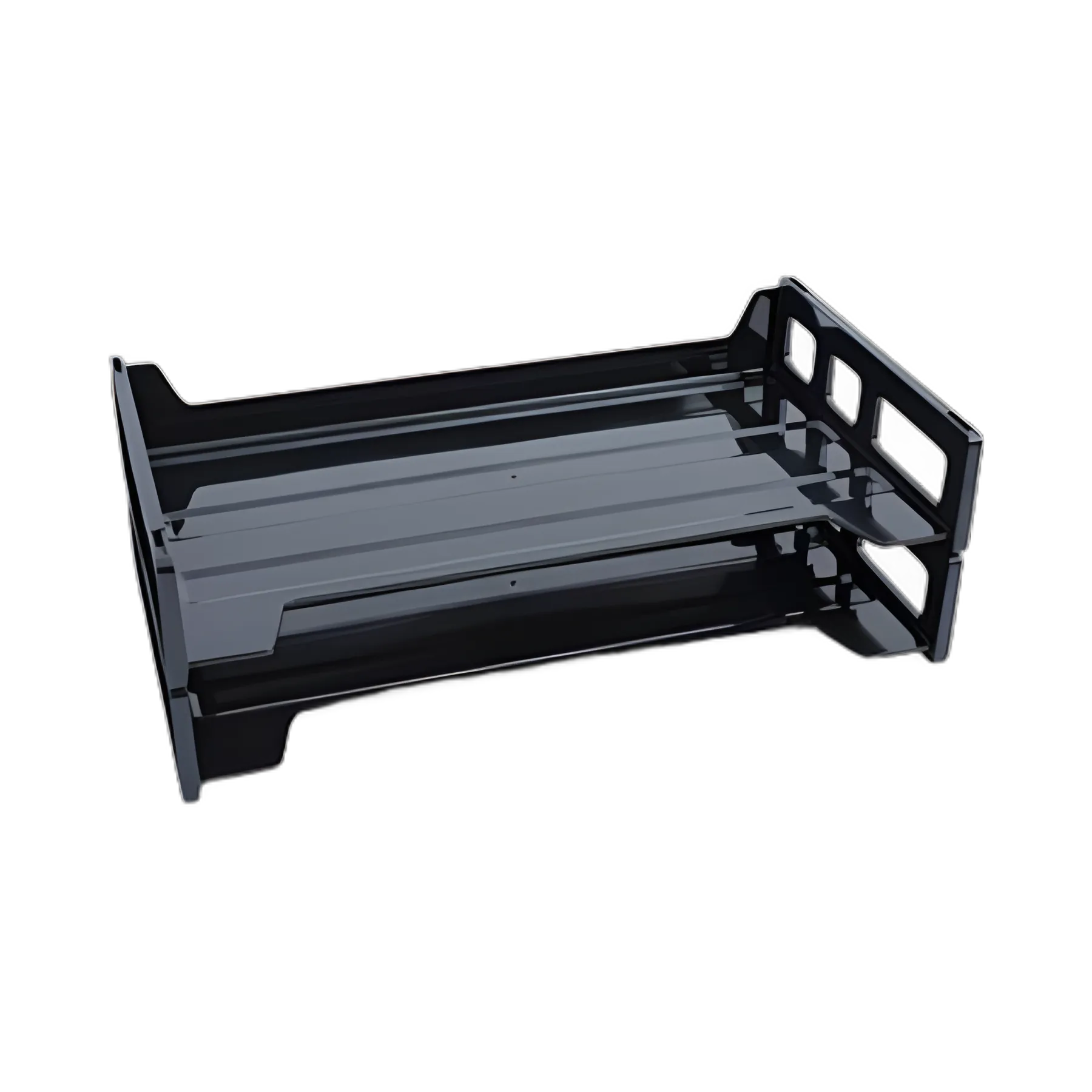 Recycled Plastic Side Load Desk Trays, 2 Sections, Legal Size Files, 16.25" x 9" x 2.75", Black