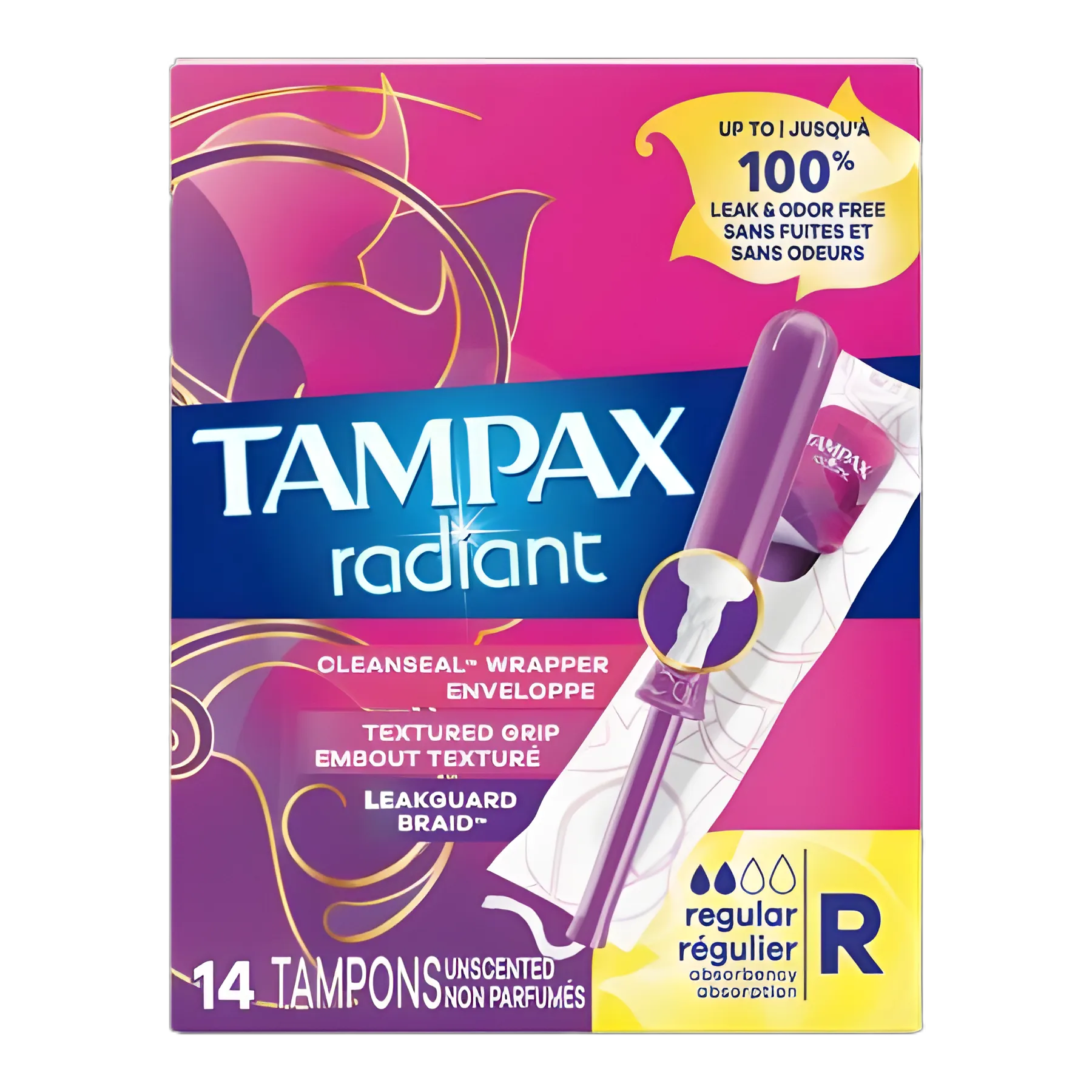 Tampon Tampax® Radiant Regular Absorbency Plastic Applicator Individually Wrapped
