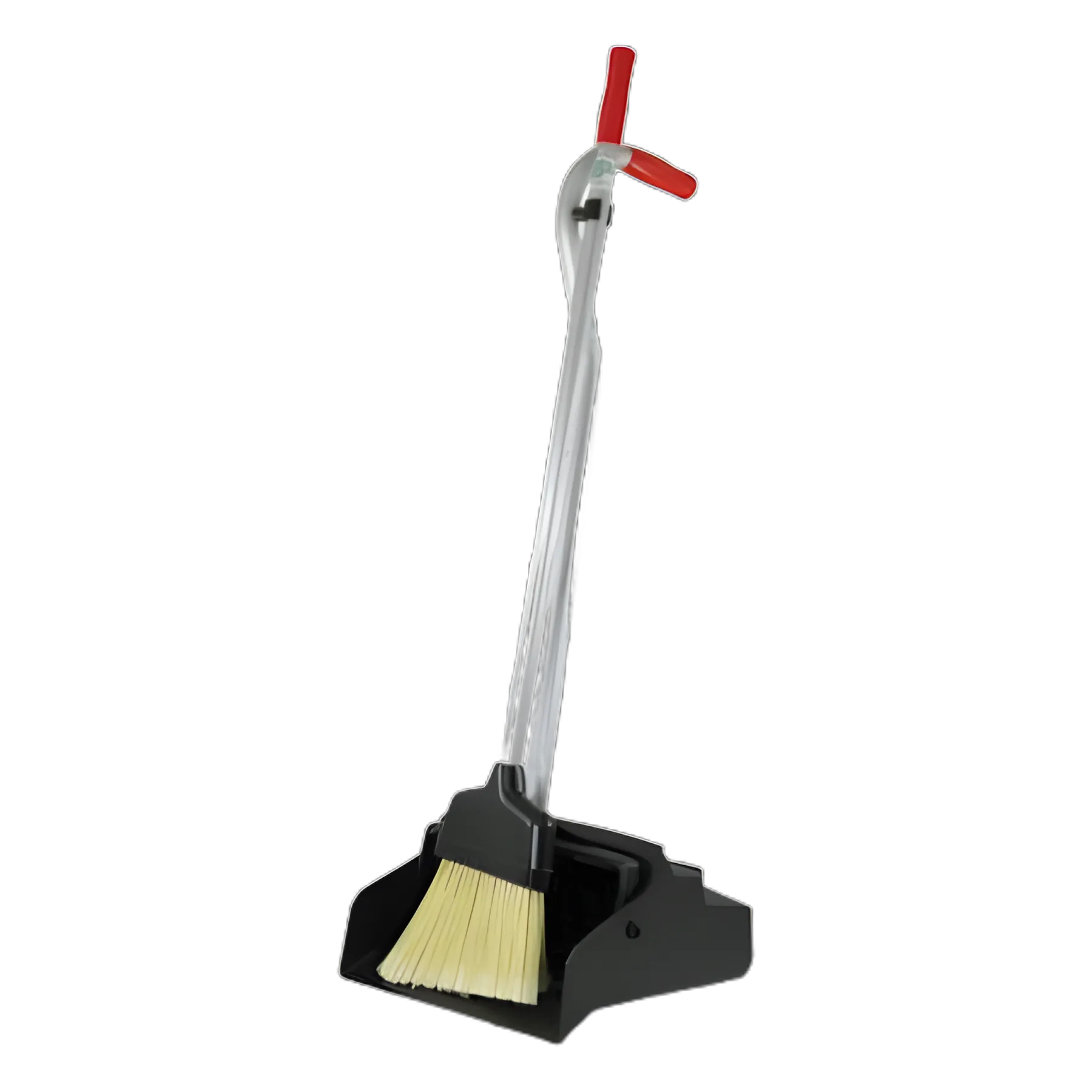 Ergo Dustpan With Broom, 12w x 33h, Metal with Vinyl Coated Handle, Red/Silver