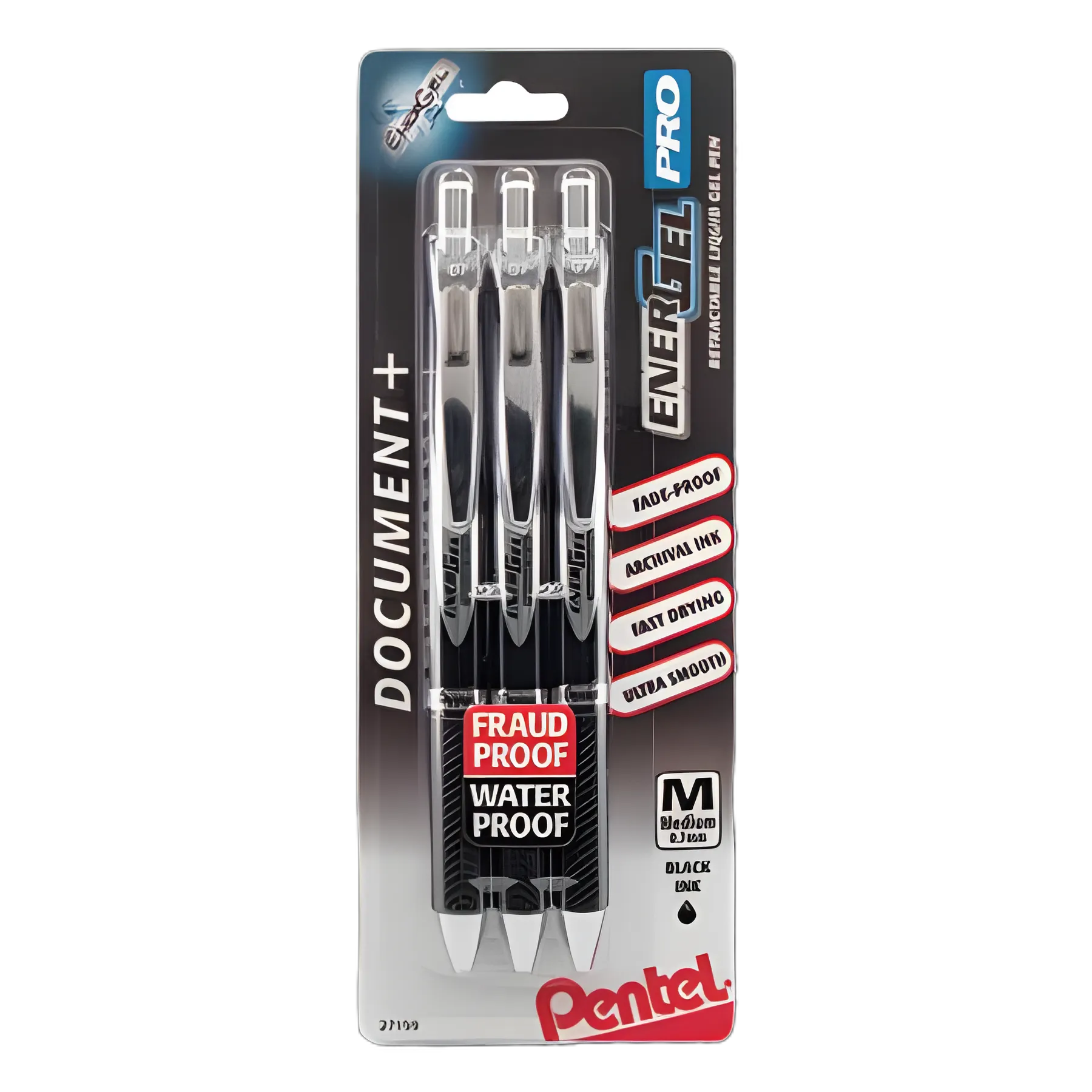 EnerGel PRO Hybrid Gel Pen for Medical Professionals - Retractable, Medium 0.7 mm, Black Ink, 3/Pack