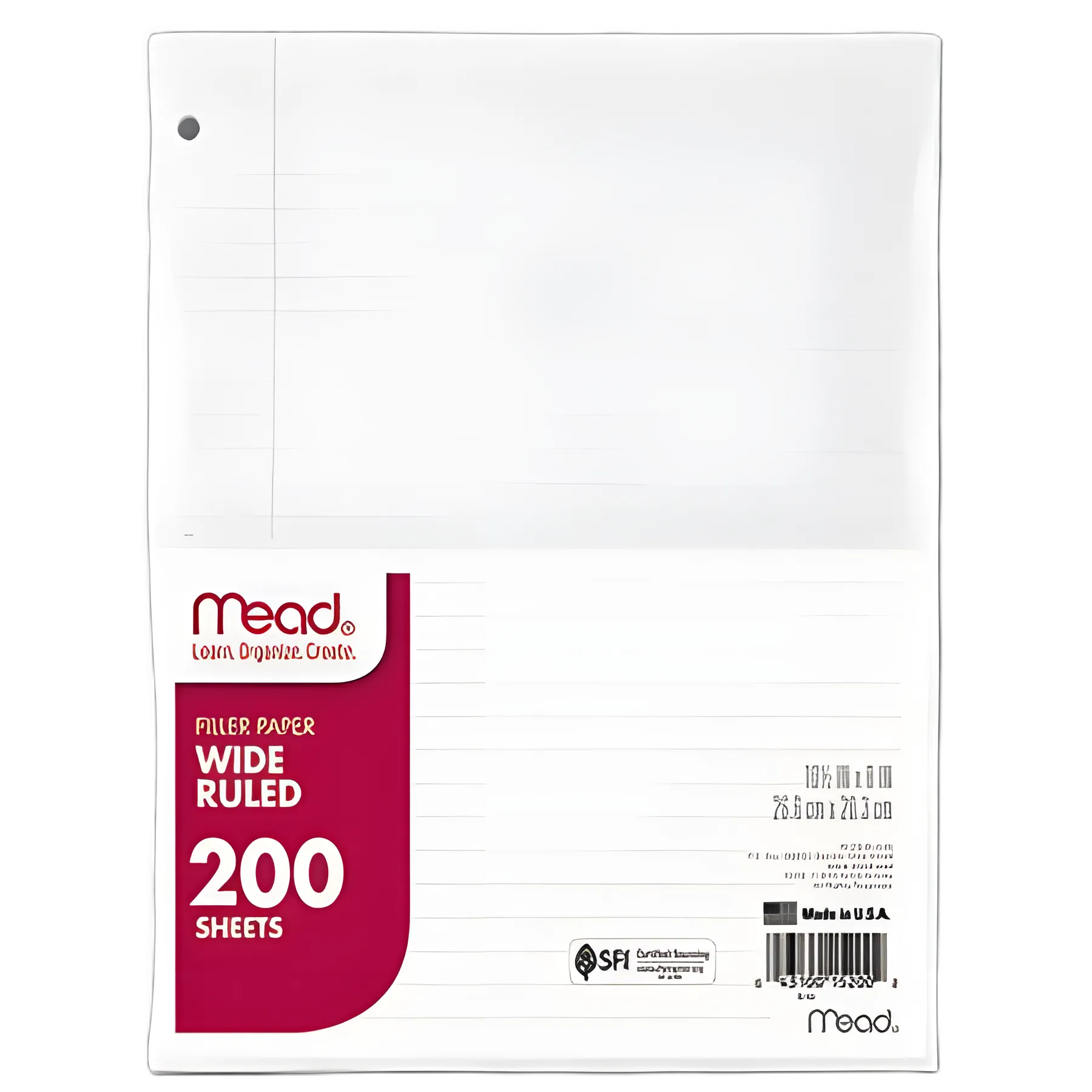 Filler Paper, 3-Hole, 8 x 10.5, Wide/Legal Rule, 200/Pack
