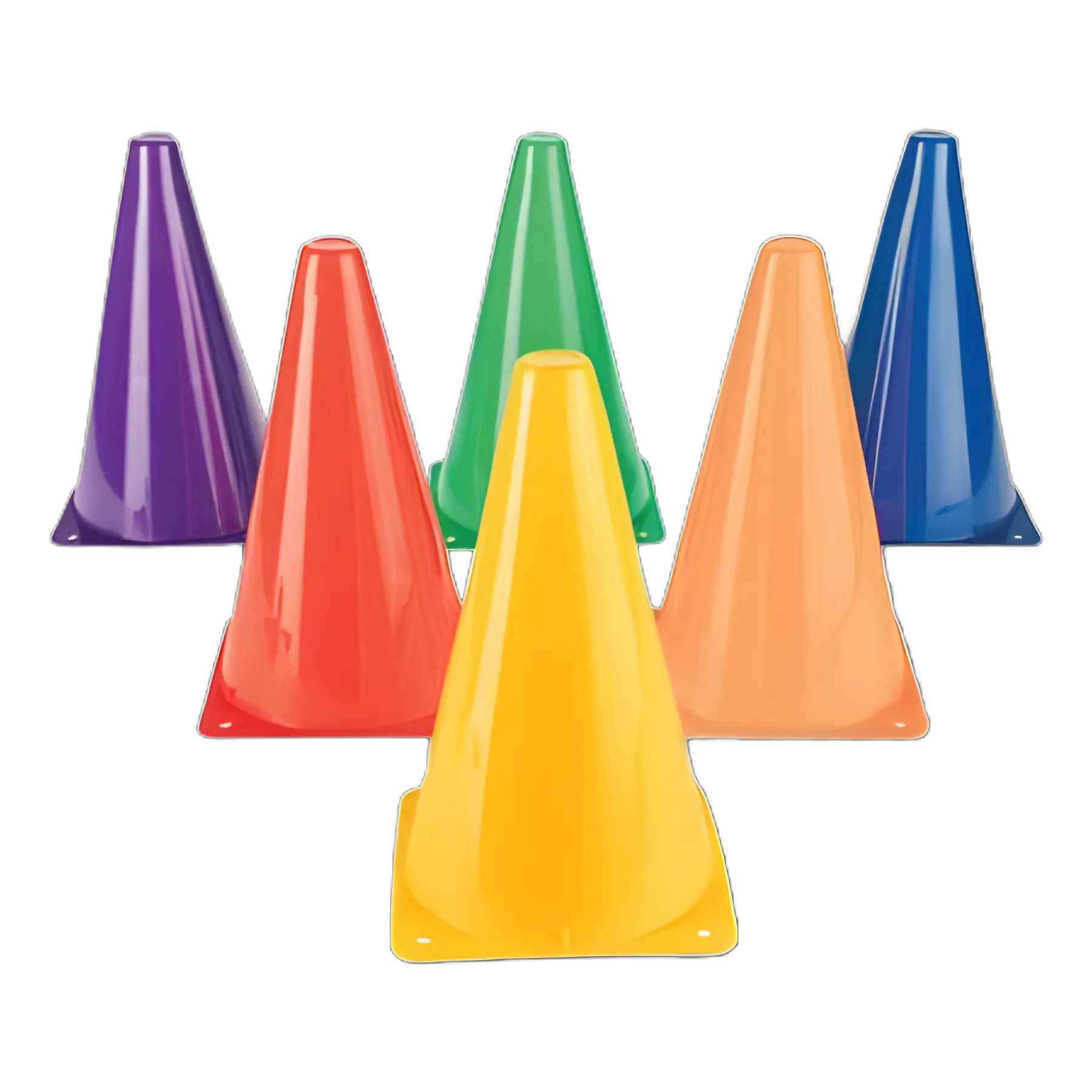 Indoor/Outdoor High Visibility Plastic Cone Set, Assorted Colors, 6/Box