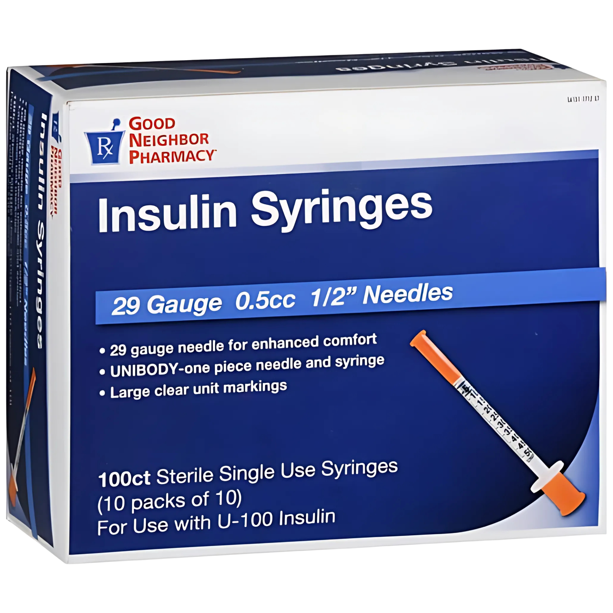 GNP 0.5 mL Insulin Syringe with 1/2 Inch 29G Needle - Sterile