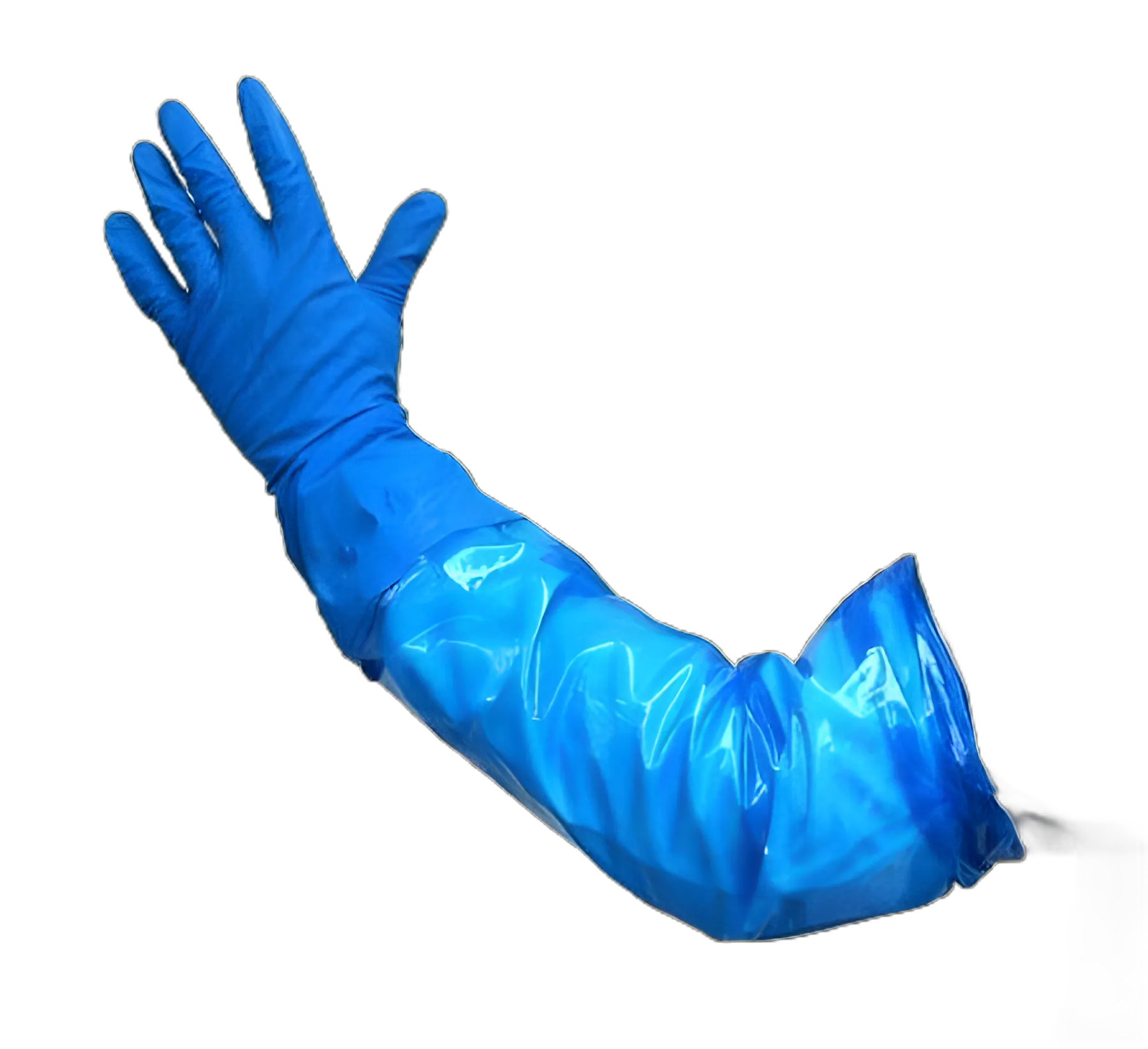 Large Nitrile Utility Glove Sleeve Gloves 28 Inch with Elastic Cuff - Green/Blue, NonSterile