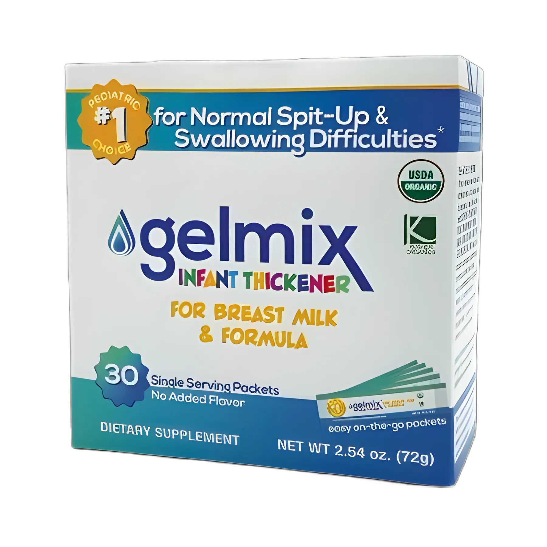 Gelmix® Infant Formula & Breast Milk Thickener, 2.4g Packets, Hypoallergenic, USDA Organic