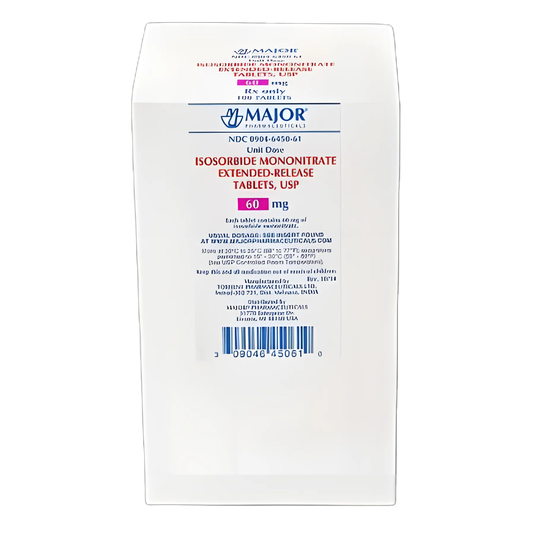 Isosorbide Mononitrate 60 mg Extended-Release Tablets, 100-Pack by Major Pharmaceuticals