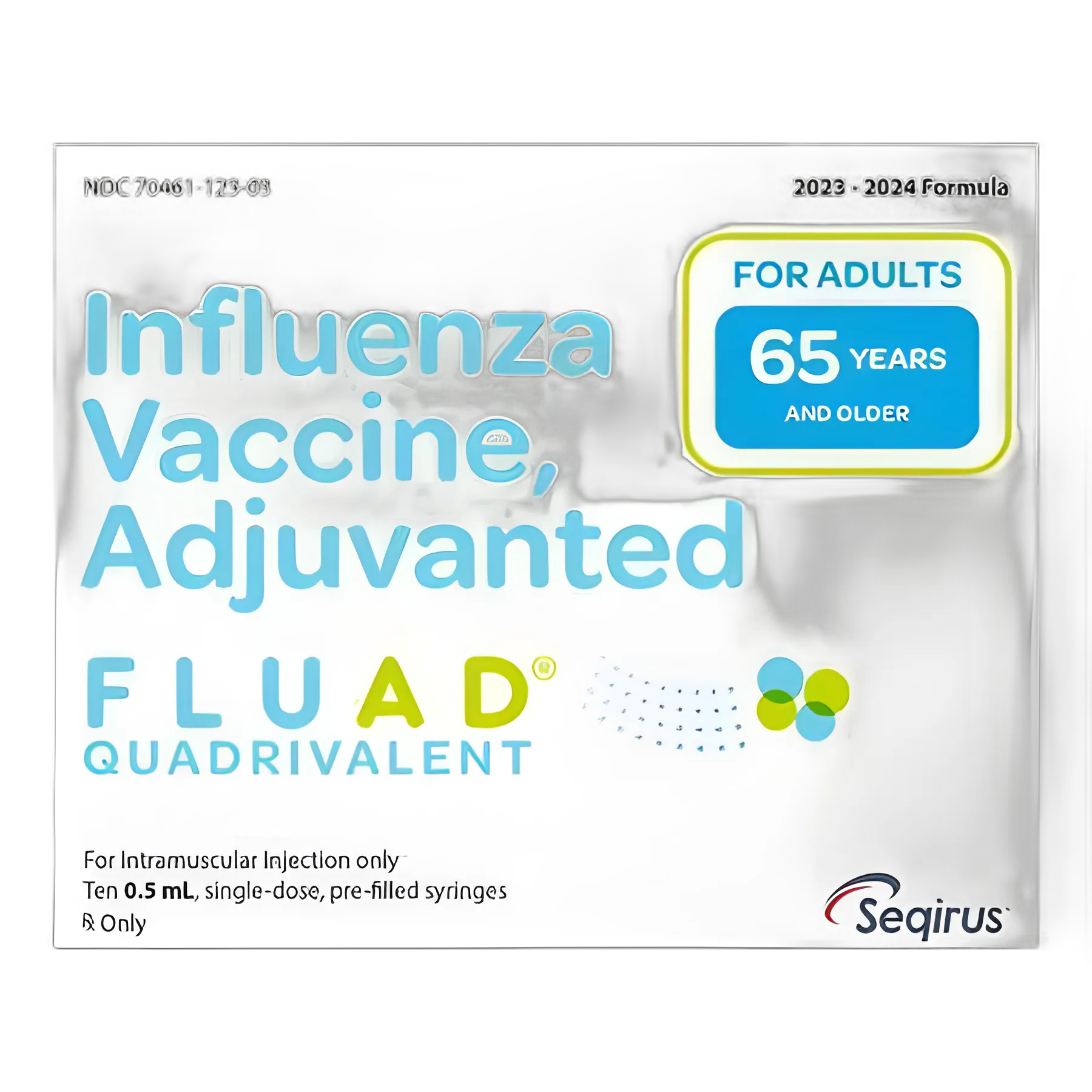 FLUAD™ 2023 - 2024 Flu Vaccine, Adjuvanted 45 mcg / 0.5 mL Indicated for People 65 Years of Age and Older Prefilled Syringe 0.5 mL