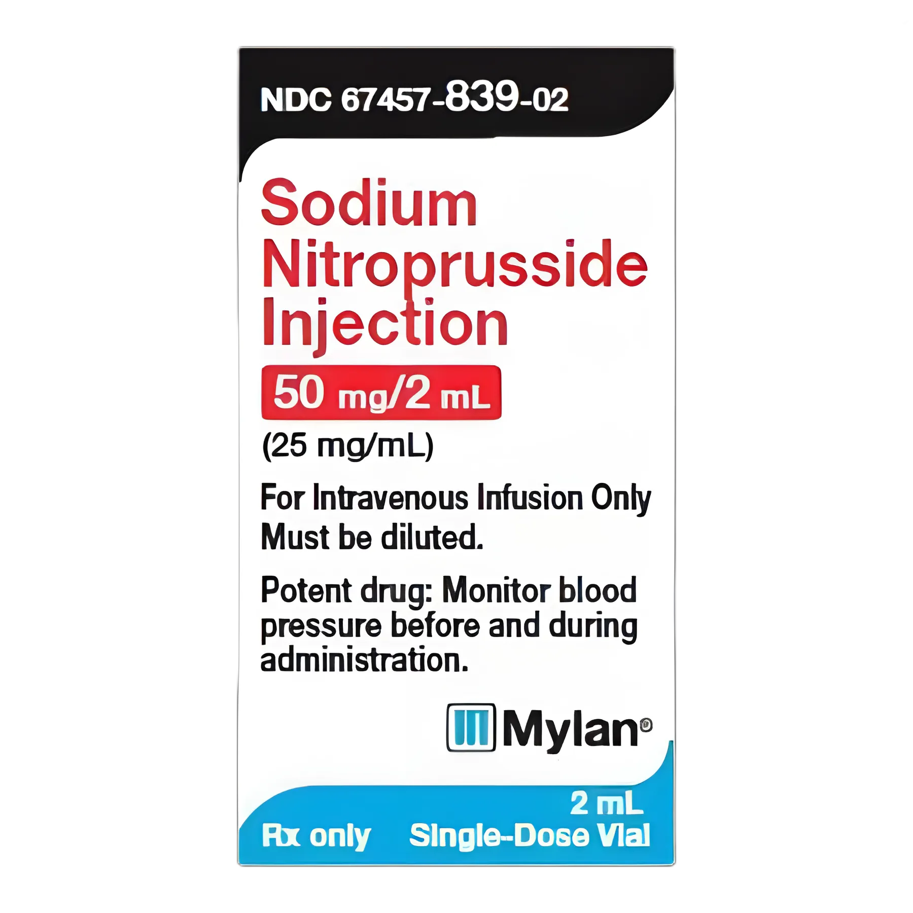 Sodium nitroprusside 25 mg / mL Injection Single-Dose Vial 2 mL - 67457083902