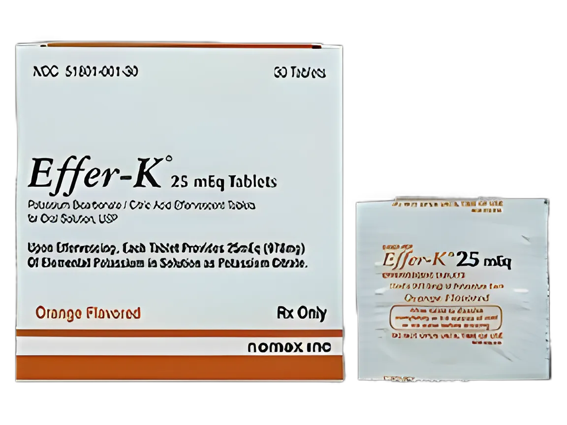 Effer-K® Effervescent Potassium Bicarbonate/Citric Acid 25 mEq Orange Flavor Tablets - 30 Pack
