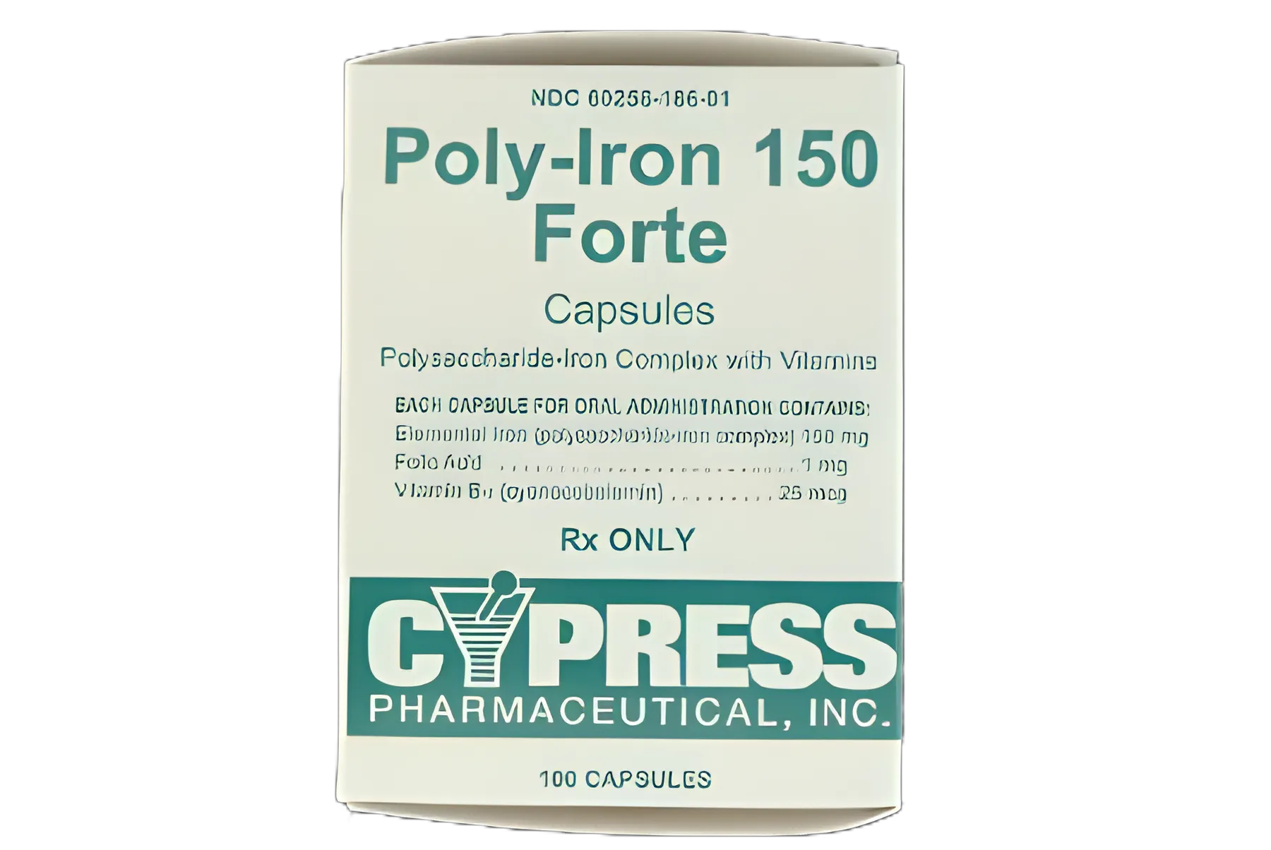 Poly-Iron 150 Forte® Iron Preparation Iron Polyssacharide Complex / Vitamin B12 / Folic Acid / Iron 25 mcg -1 mg - 150 mg Capsule Blister Pack 100 Capsules