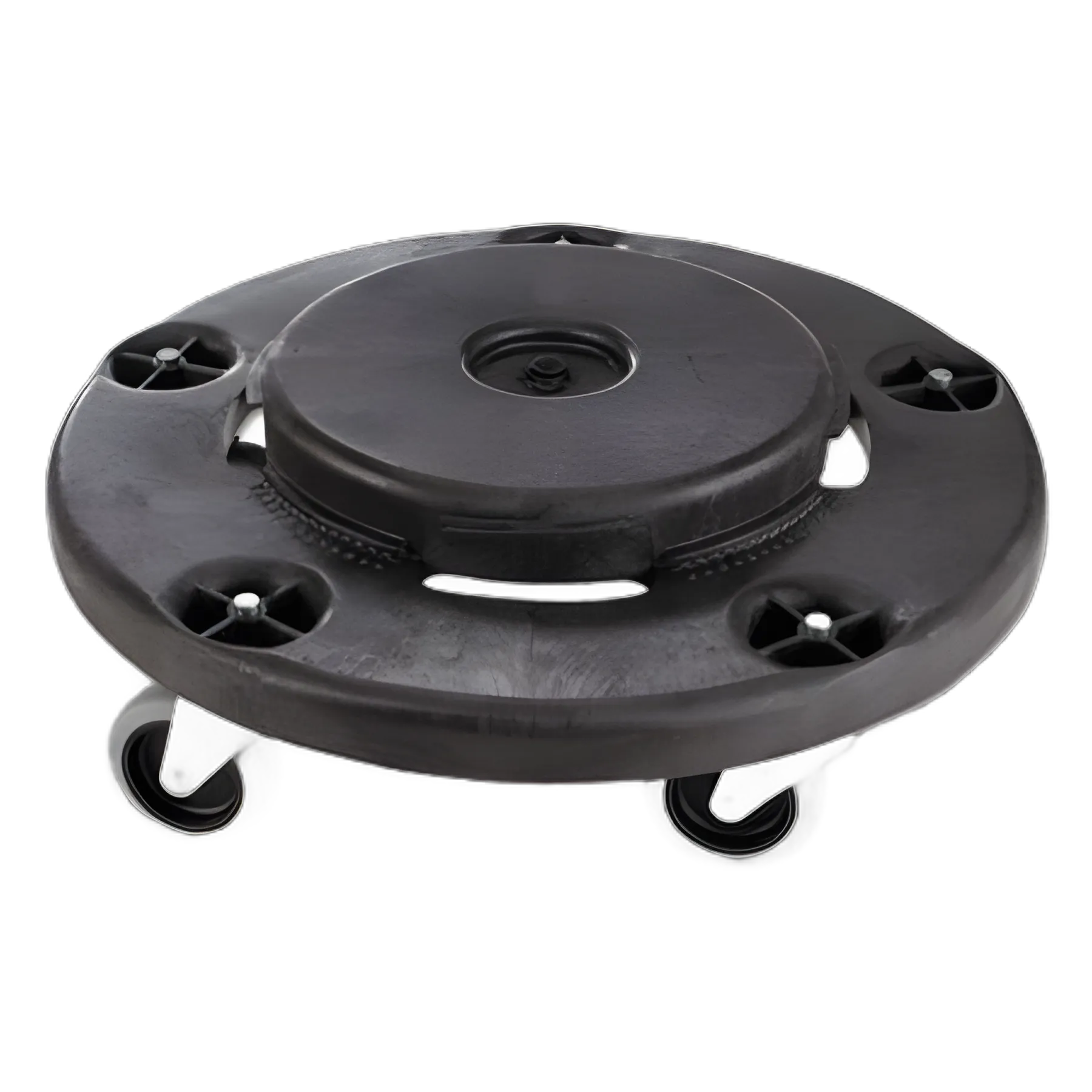 Brute Round Twist On/Off Dolly, 250 lb Capacity, 18" dia x 6.63"h, Fits 20 to 55 Gallon BRUTE Containers, Black