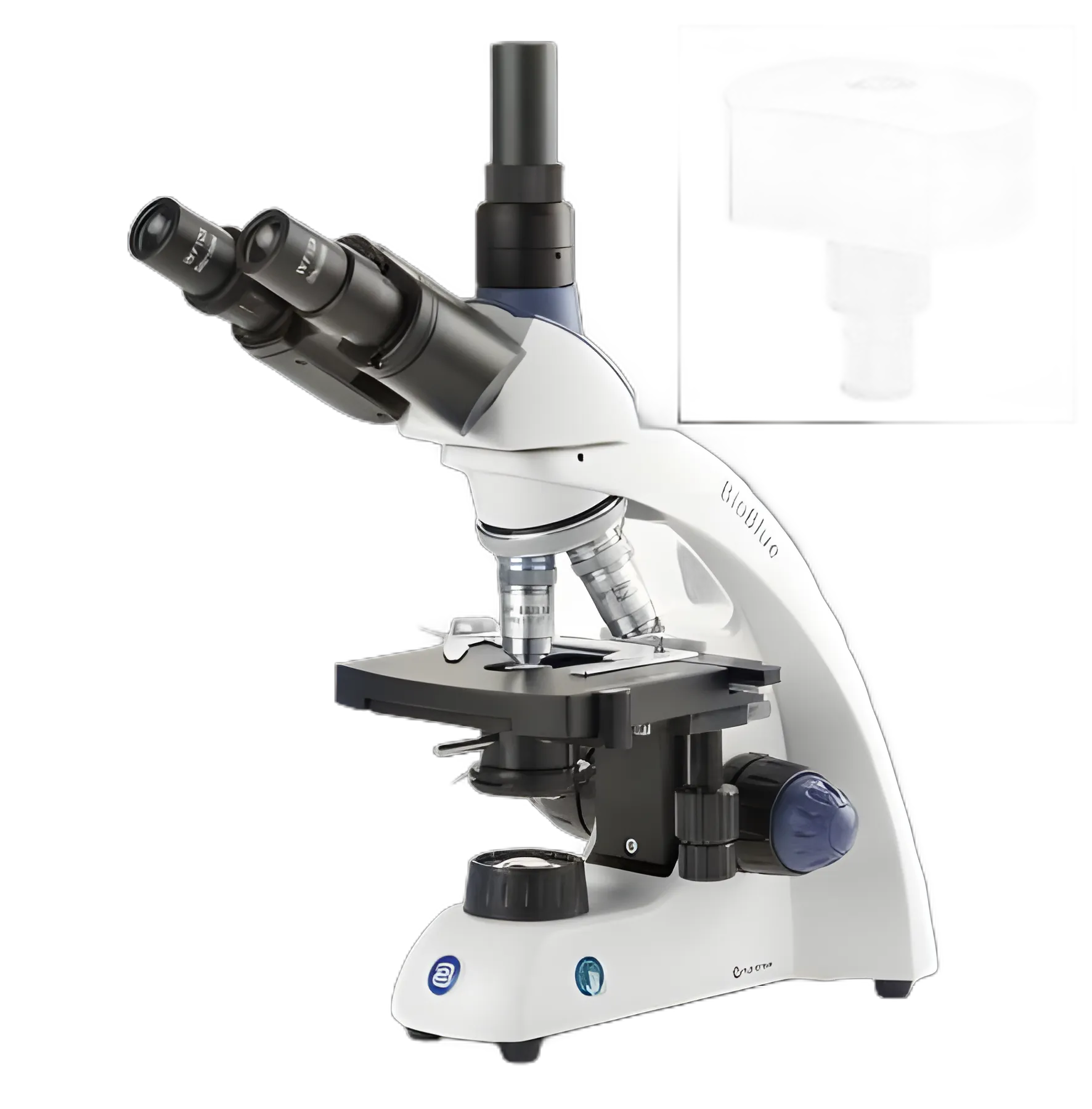 BioBlue Compound Microscope Bundle Trinocular Head Semi-Plan 4X, 10X, S40X, S100X Oil Immersion 100 to 250VAC Mechanical Stage with X-Y Translation Stage
