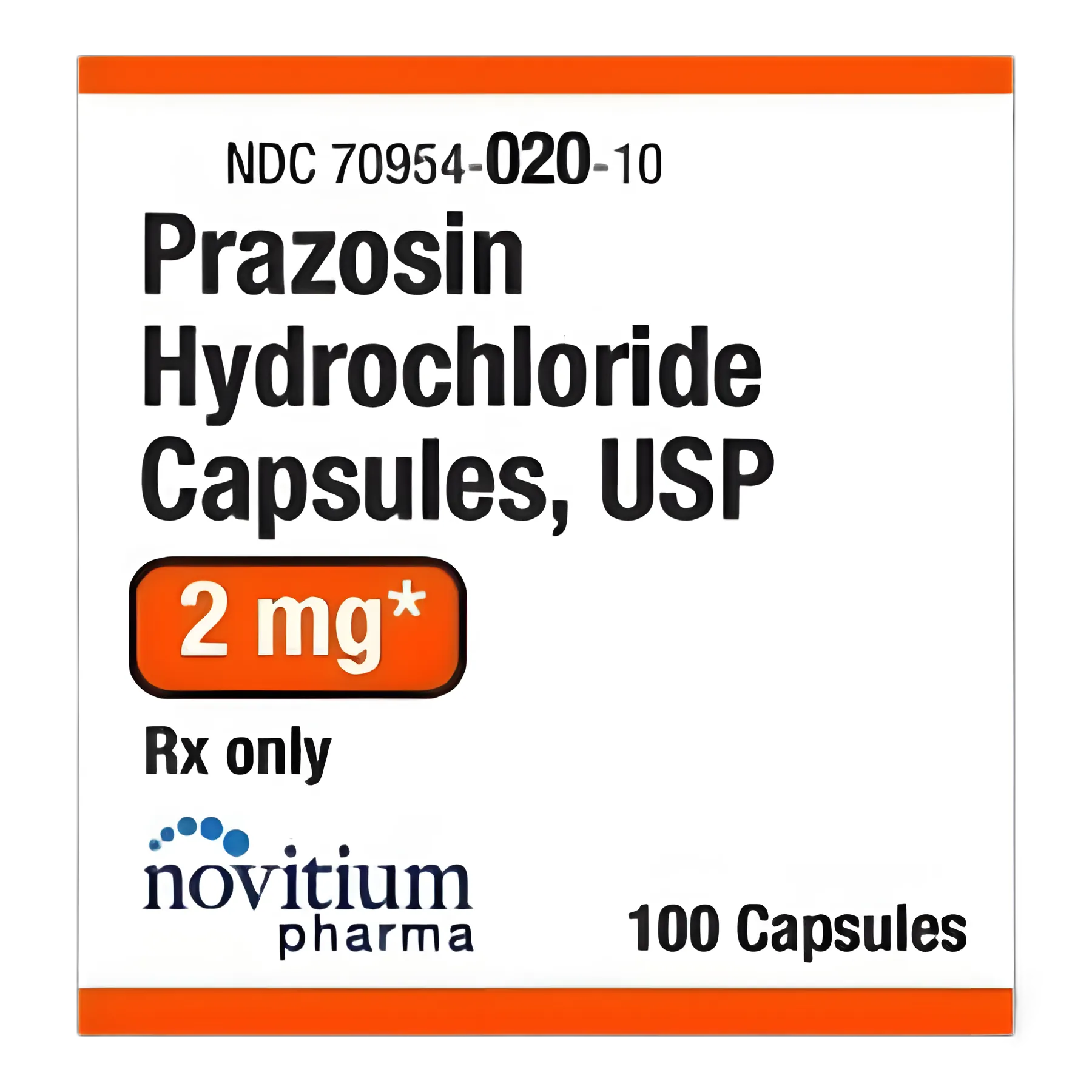 Prazosin HCl 2 mg Capsules by Novitium Pharma - 100 Count Bottle
