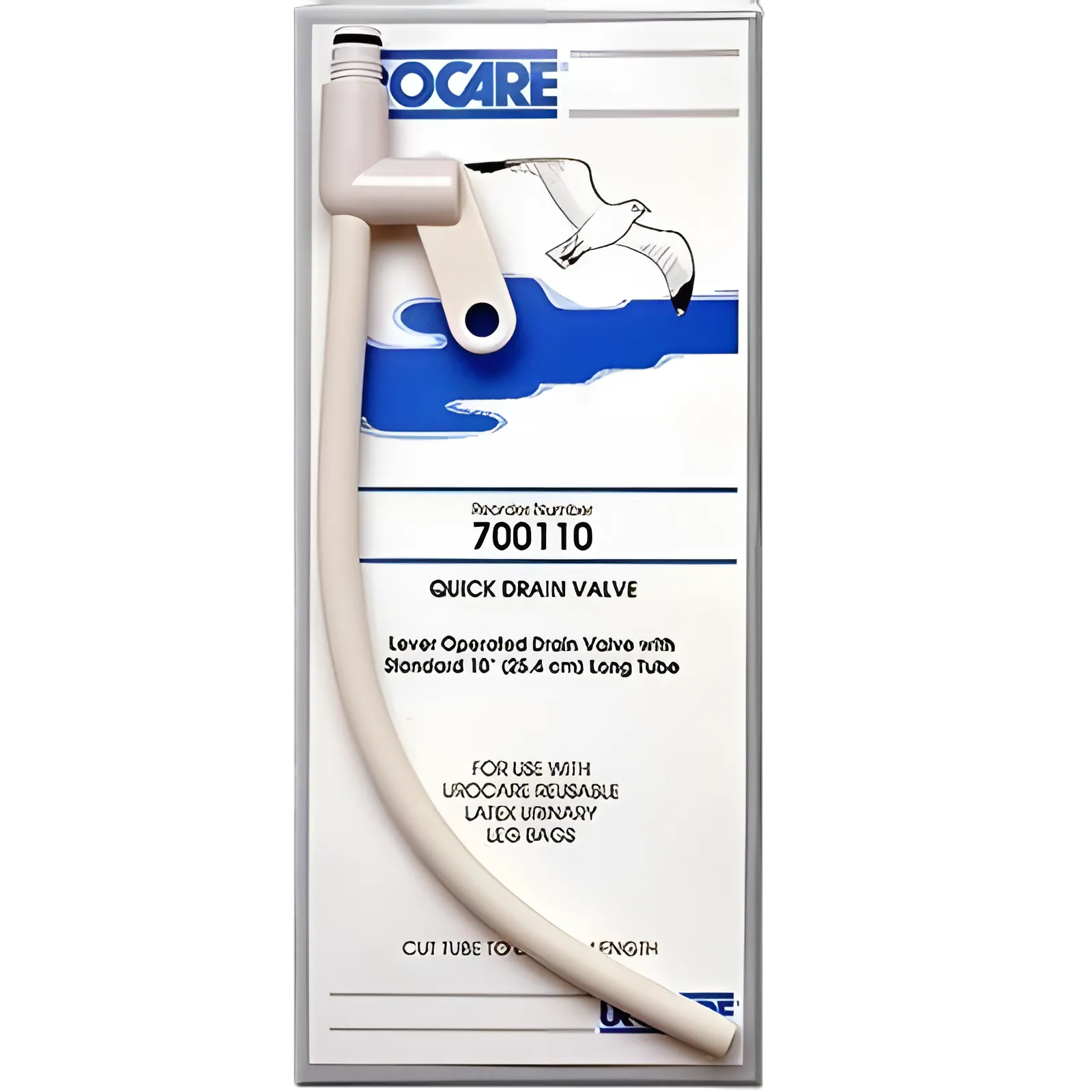 Long DrainTube Urocare® Quick Drain Valve™ Standard, 0.25 I.D. X 10 Long Inch, White rubber and Plastic, NonSterile - 700110