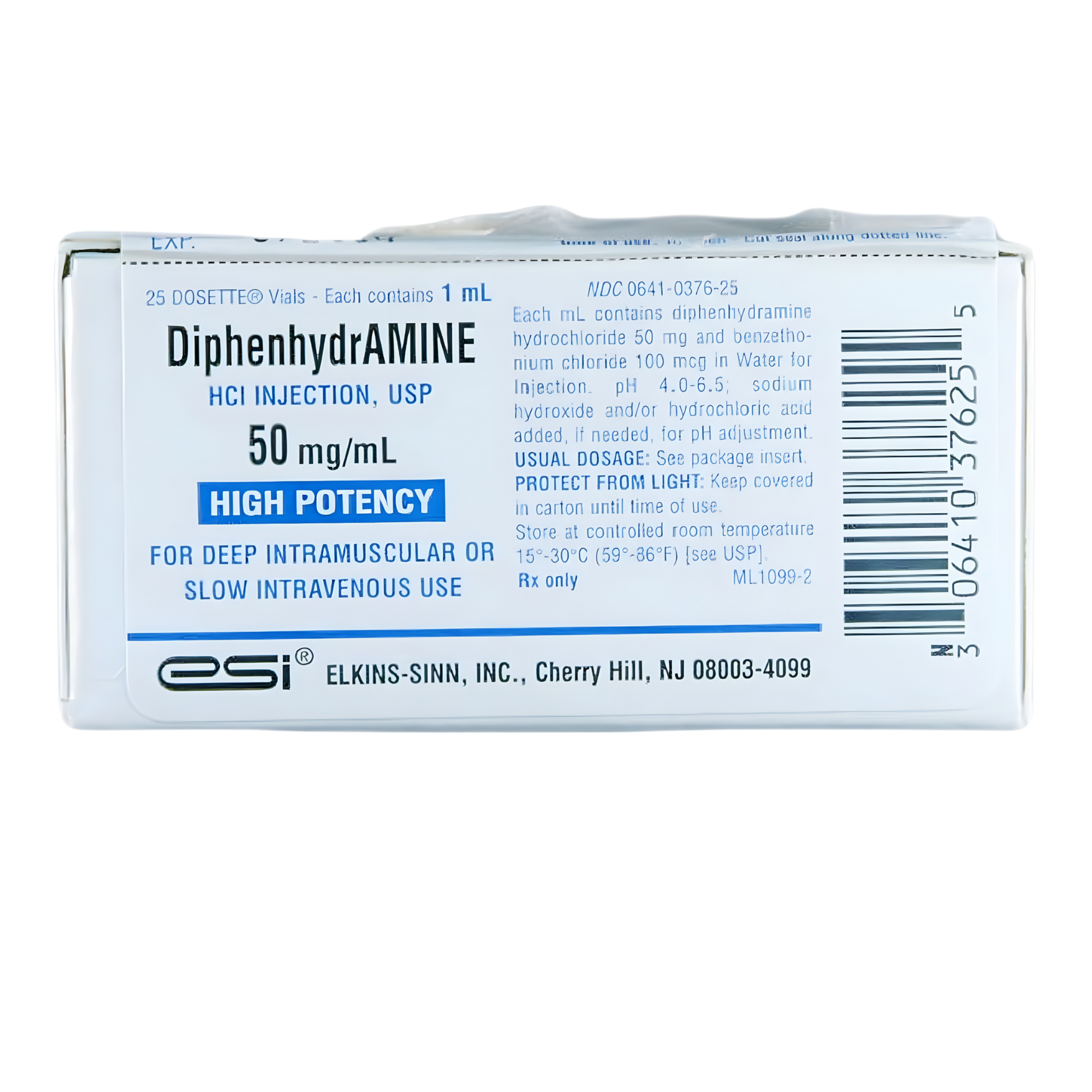 Diphenhydramine HCl 50 mg / mL Injection Vial 1 mL - 00641037625
