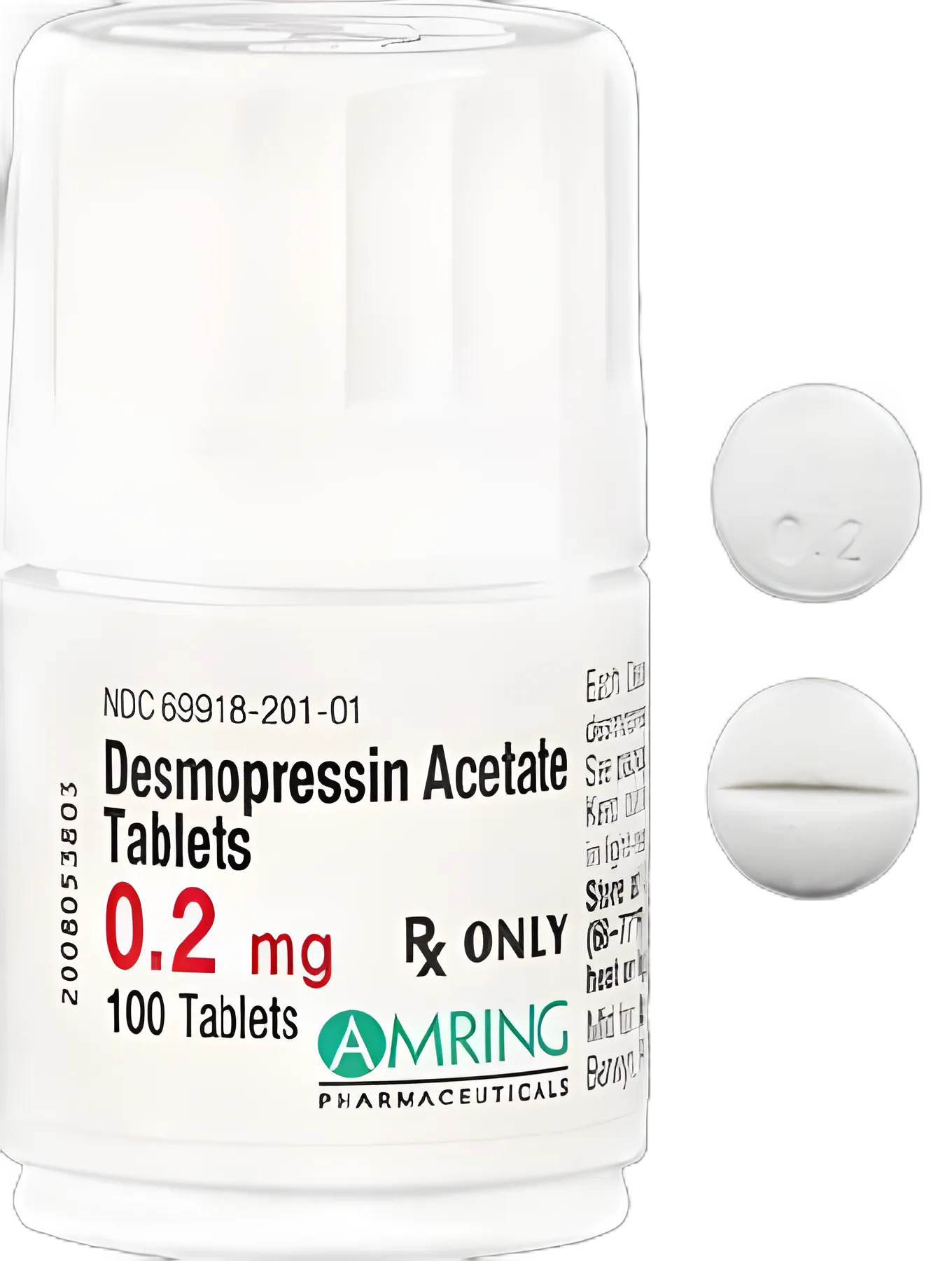Desmopressin Acetate 0.2 mg Tablets - Amring Pharmaceuticals - 100 Count Bottle