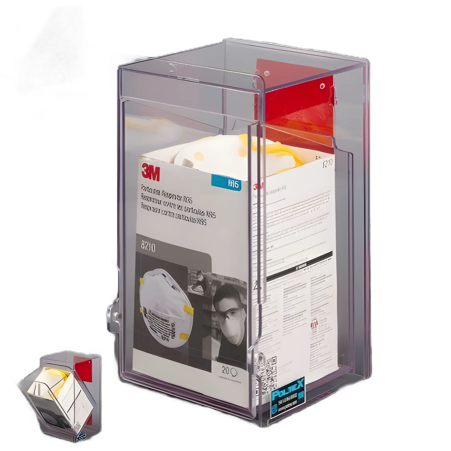 Poltex N95 Face Mask Dispenser - VHB Tape Mounted, PETG Plastic, Clear, 6.5x7x11.9 Inch
