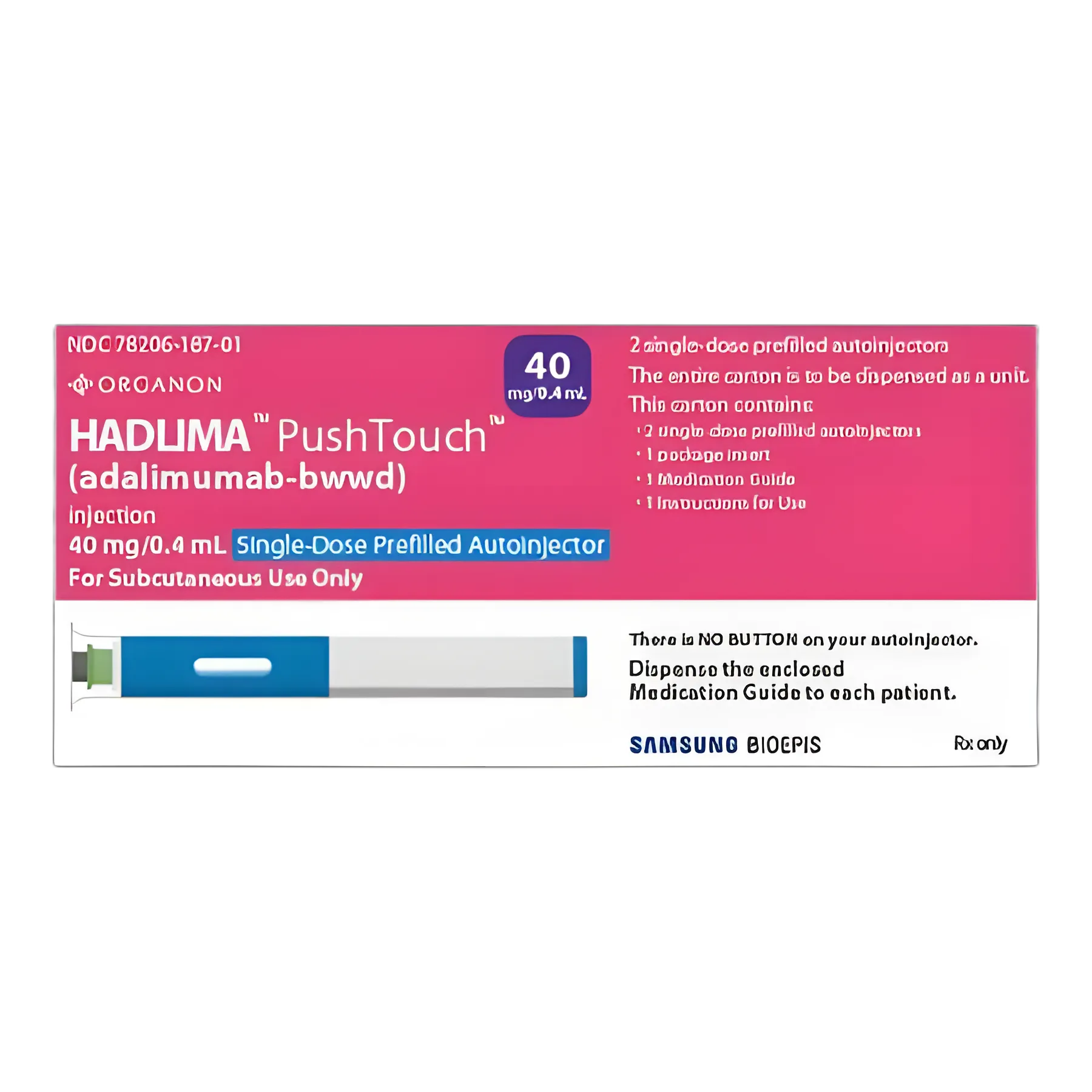 HADLIMA® Push Touch™ Adalimumab, Preservative Free 40 mg / 0.8 mL Injection Prefilled Auto-Injector 2 Doses - 78206018701