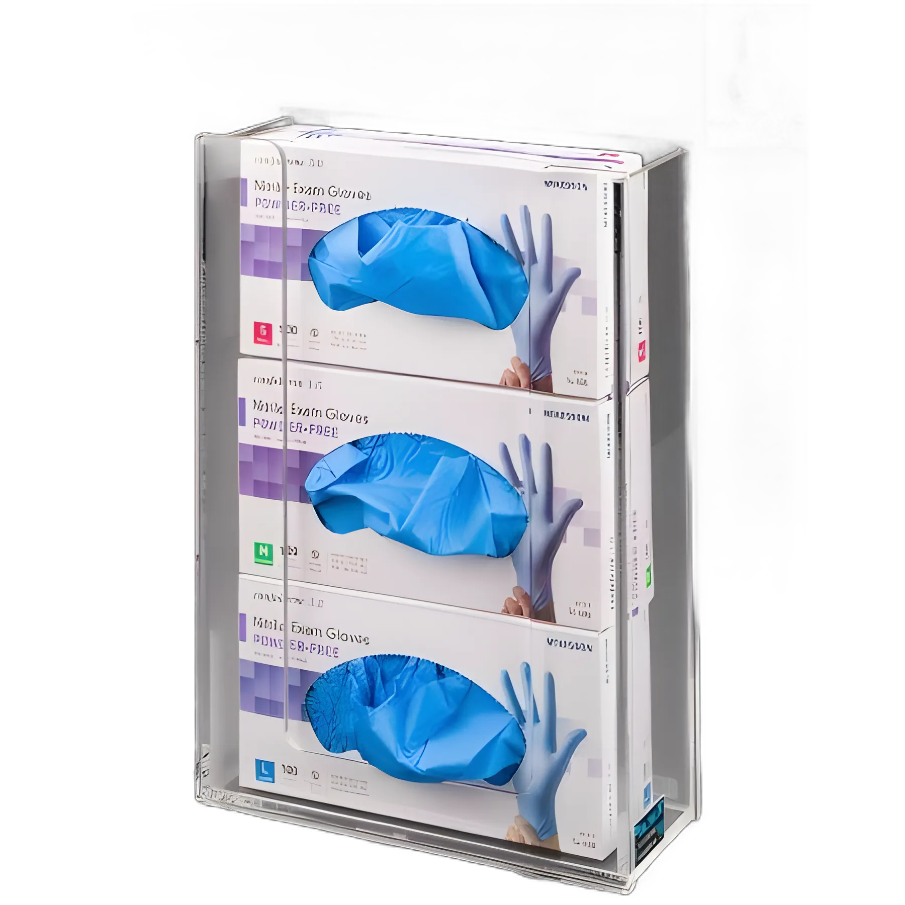 Acrylic Glove Box Holder for Medical Facilities - Wall Mounted, 3-Box Capacity, Clear