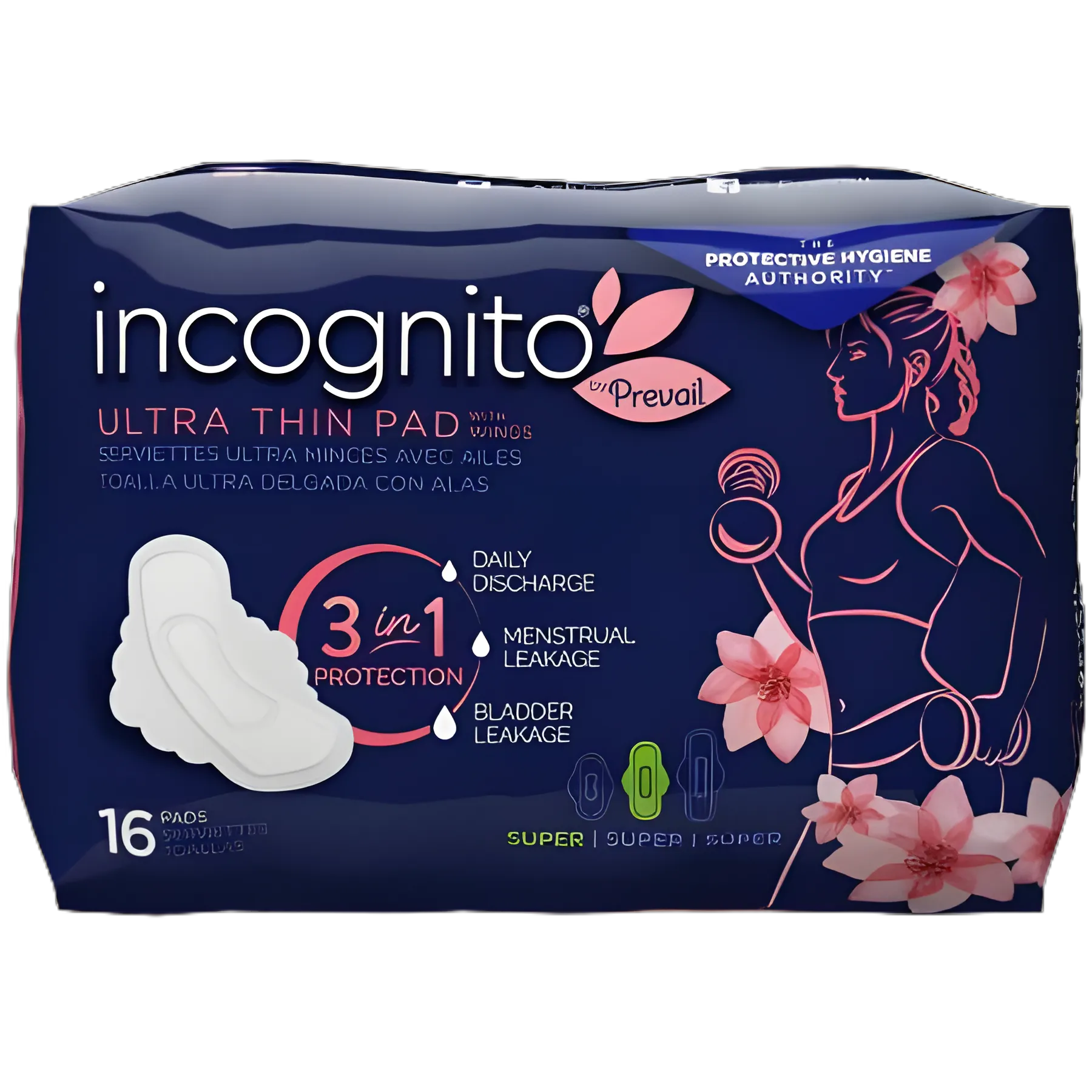 Incognito® by Prevail Ultra Thin Feminine Pads with Wings - Super Absorbency