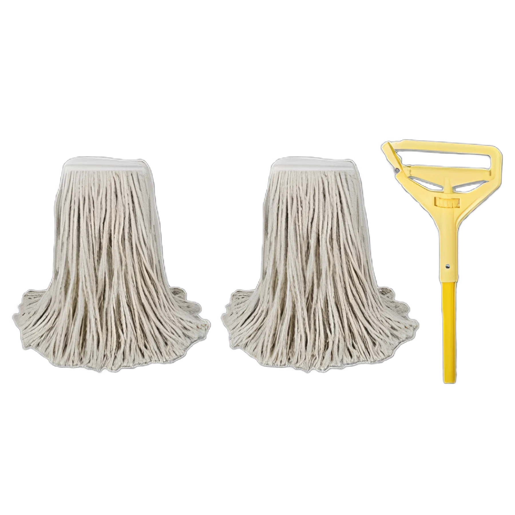 Cotton Cut End Mop Kit, #24 Natural Cotton Head, 60" Yellow Metal/Plastic Handle
