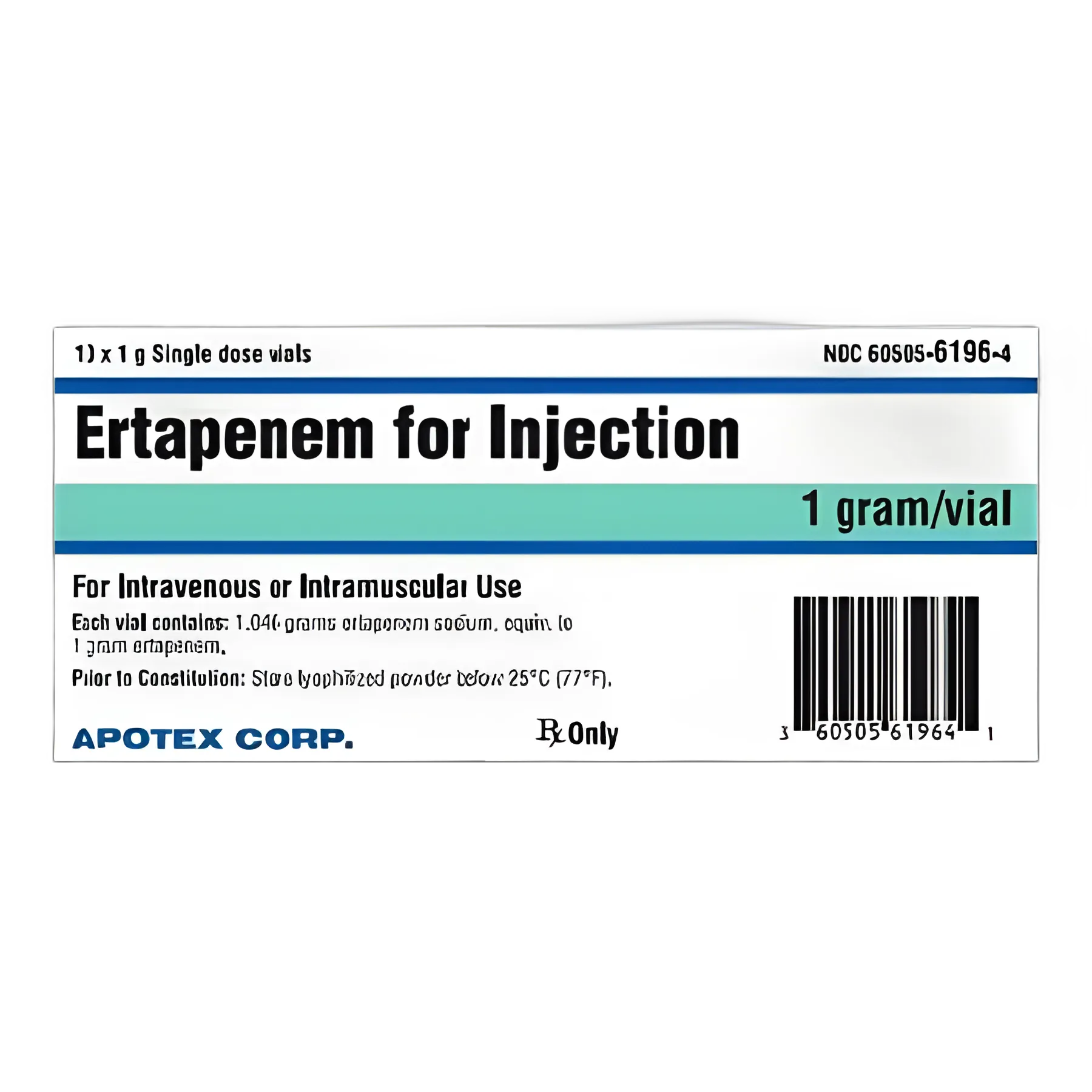 Ertapenem Sodium 1 Gram Injection Vial by Apotex - Antibacterial Treatment