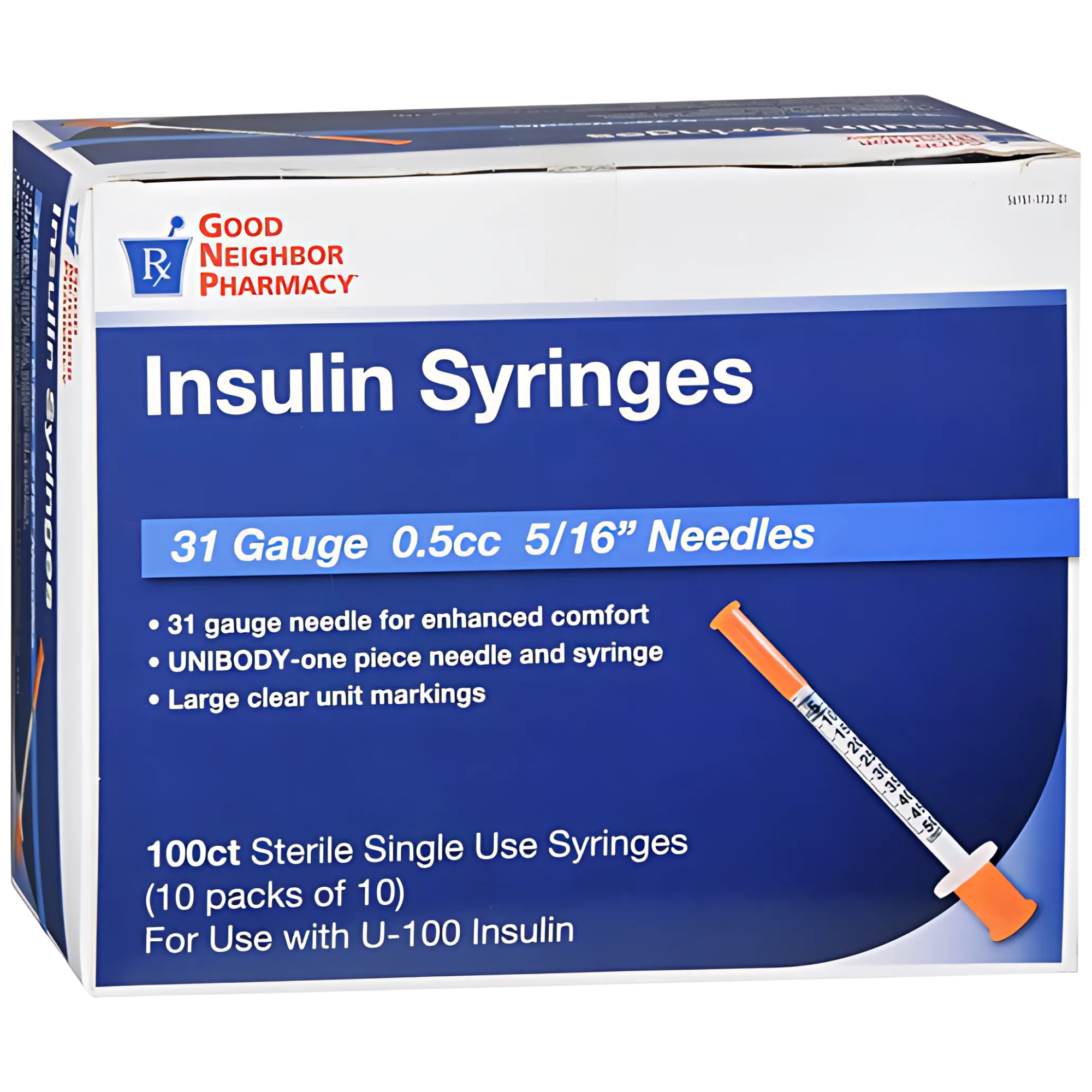 GNP 0.5 mL Insulin Syringe with 5/16 Inch 31G Needle - Sterile