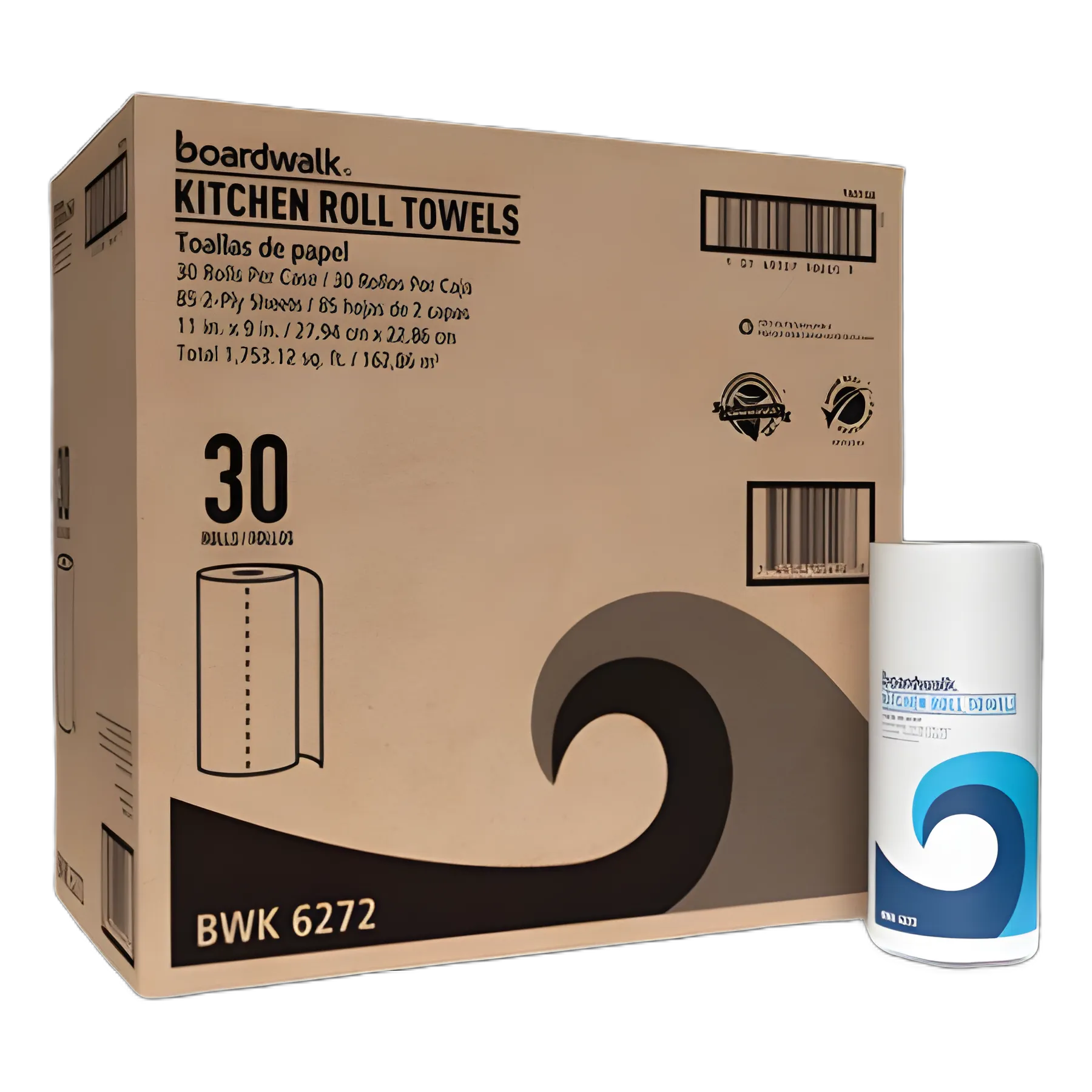 Kitchen Roll Towel, 2-Ply, 11 x 9, White, 85 Sheets/Roll, 30 Rolls/Carton