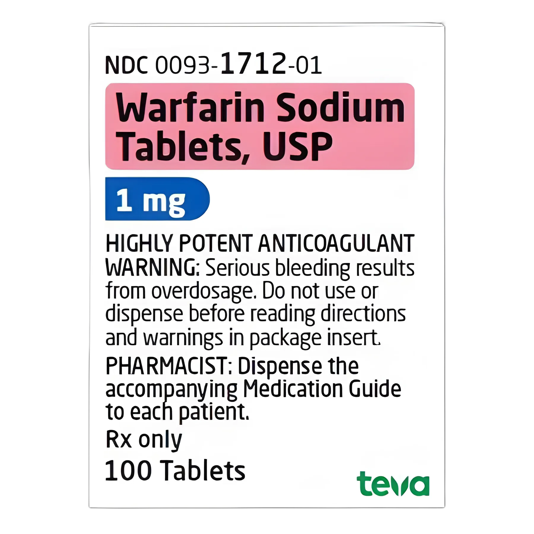 Warfarin Sodium 1 mg Anticoagulant Tablets - 100 Count Bottle